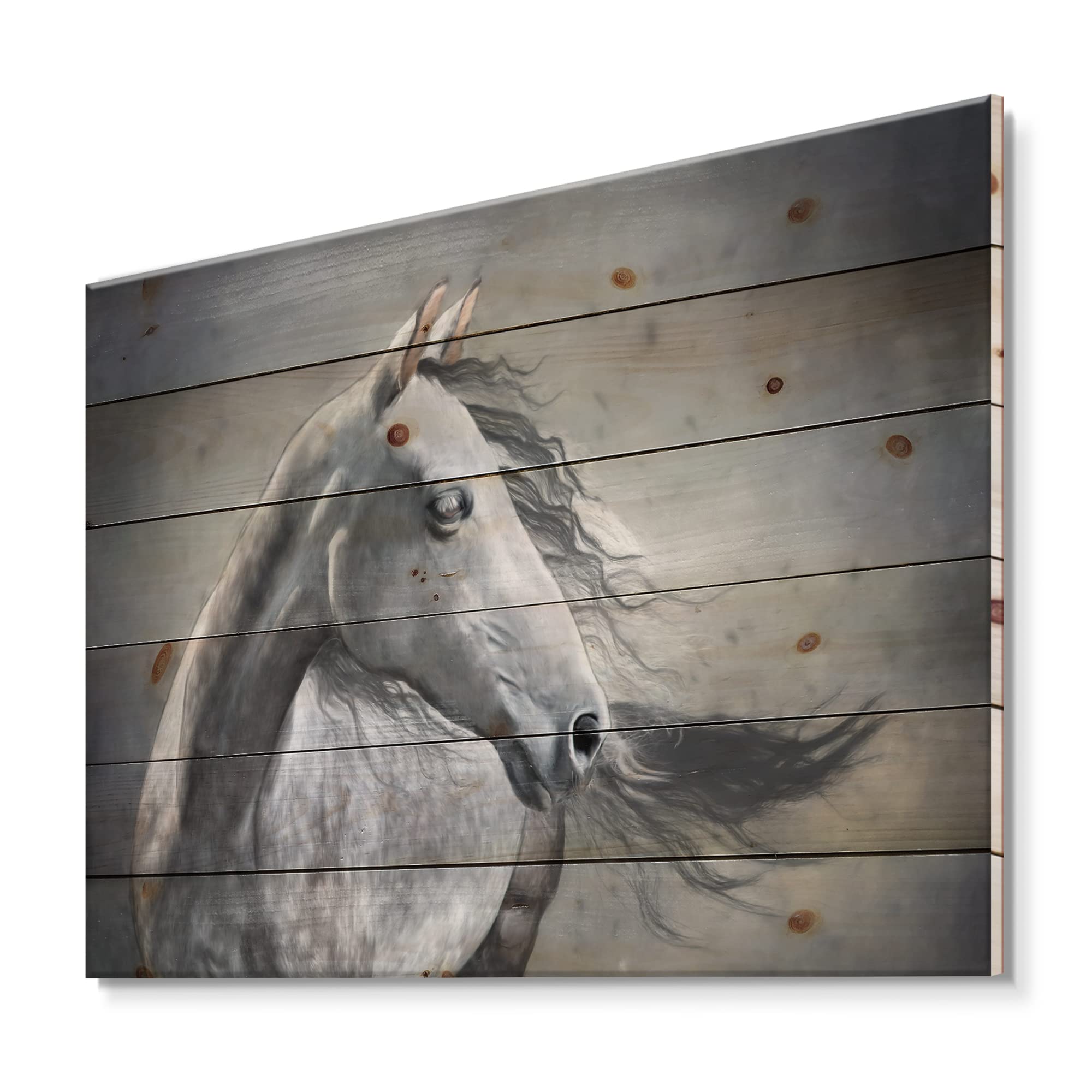 Wild Horse Monochrome Portrait - Farmhouse Wood Wall Decor, Grey Wood Wall Art, Large Animal Wall Panels Printed on Natural Pine - Perfect for Living Room, Bedroom & Office Decor