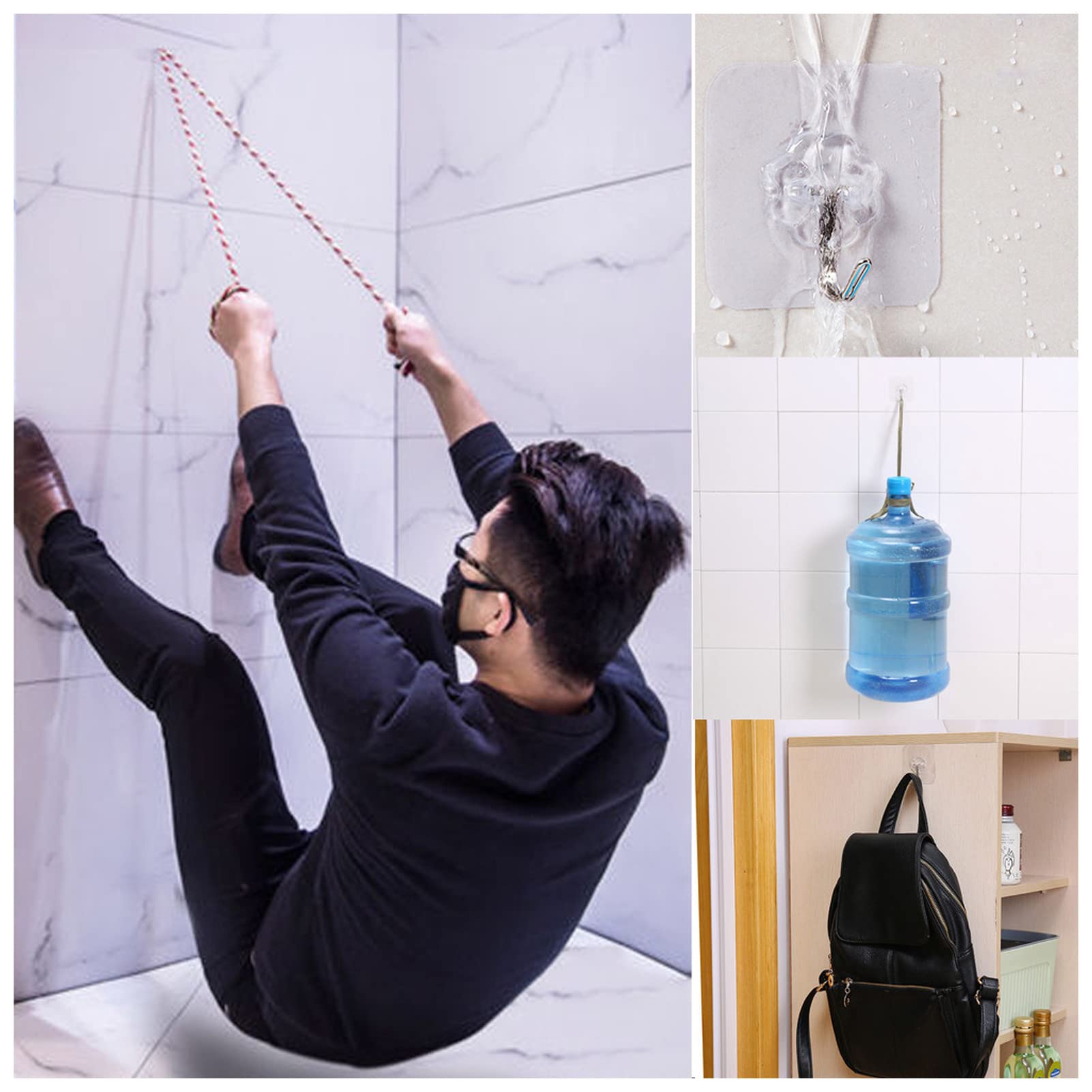 Xiaopangtech 6-Pack Transparent Heavy Duty Self-Adhesive Wall Hooks - Strong Sticky Hangers for Towels, Mops, Handbags & Kitchen/Bathroom Accessories - Perfect for Home Organization & Space Saving