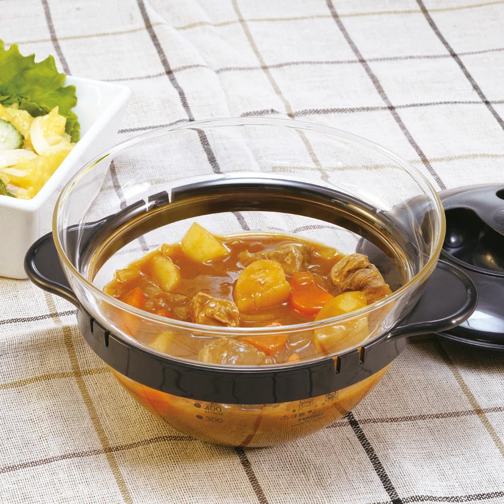 HARIO XOY-1-B 15.9 oz (450ml) Japanese Glass Microwave Pot for Cooking, Cream Soup & Side Dishes - Durable Black Kitchenware for Easy Microwave Meals & Homemade Recipes