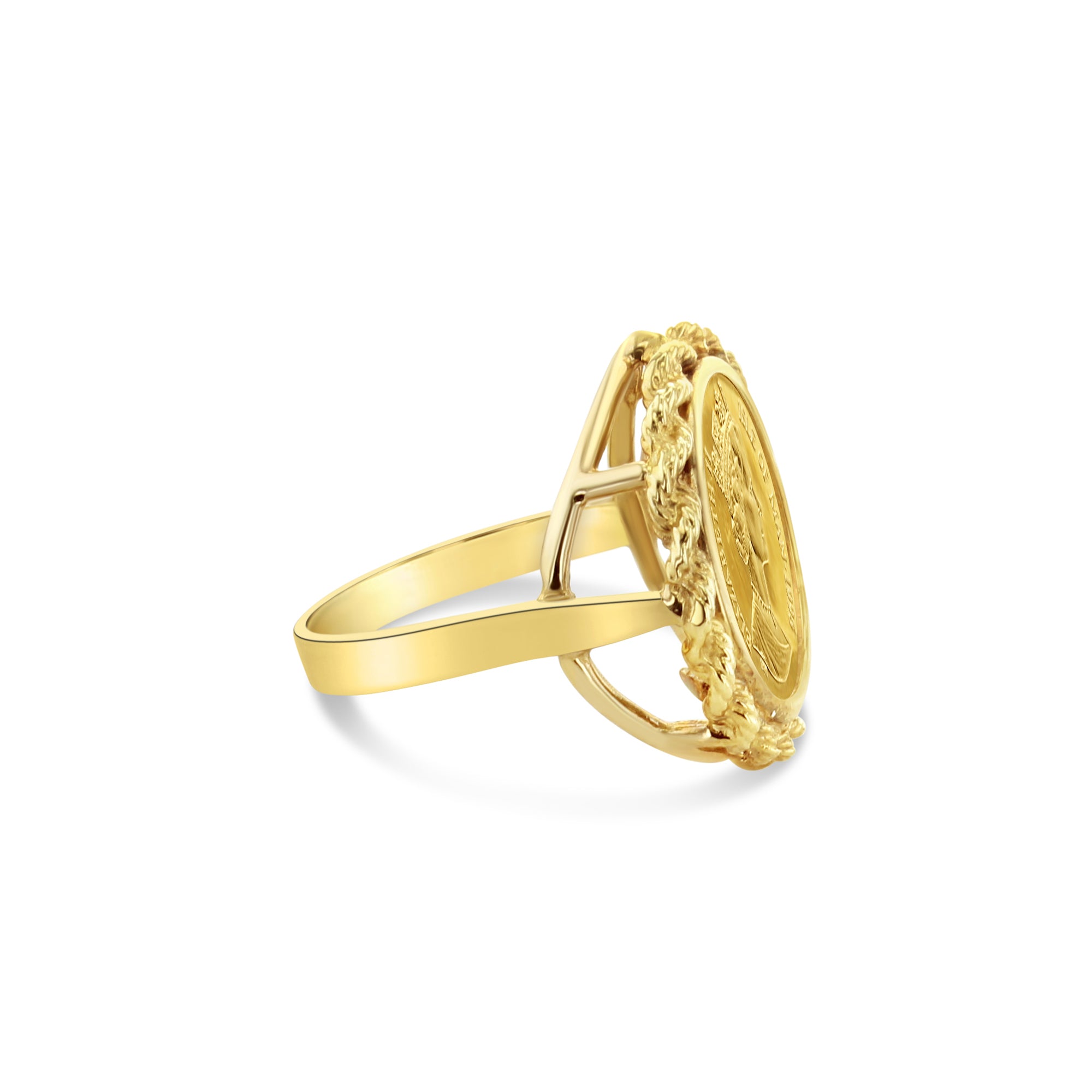 Elizabeth II Isle of Man 14k Yellow Gold Rope Coin Ring - Vintage British Royal Jewelry for Women, Perfect Gift for Anniversary & Special Occasions