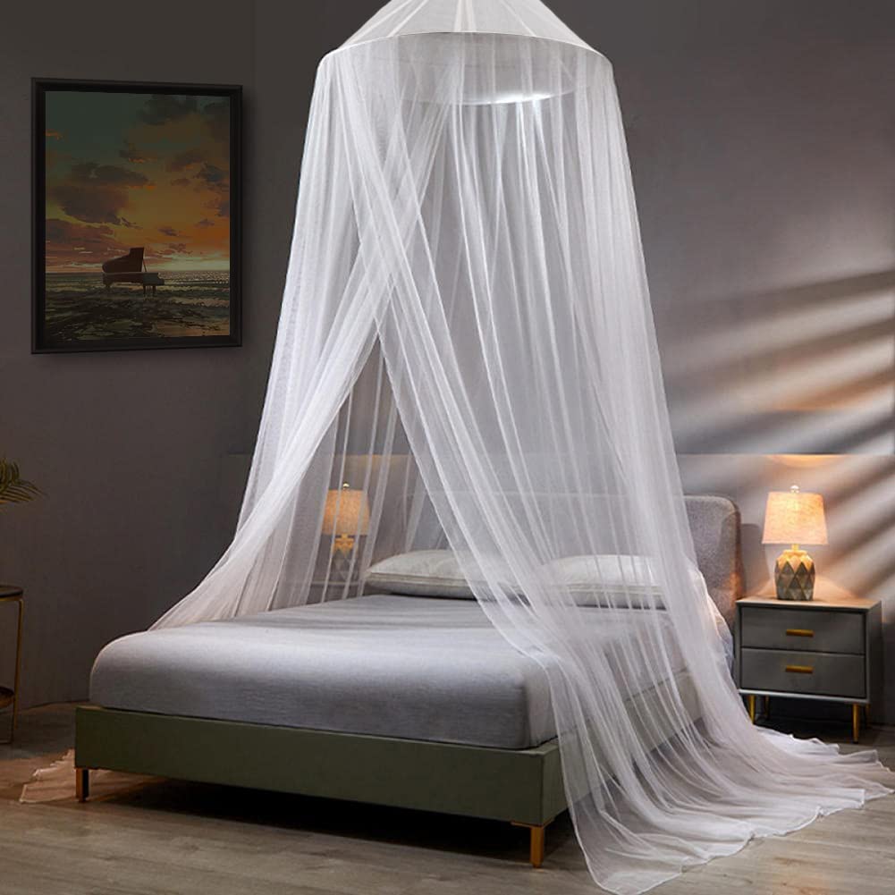 VISATOR Mosquito Net Bed Canopy for Girls - King/Queen Size Ceiling Hanging Canopy Bed Curtains, Dome Mosquito Netting Bed Tent for Baby Crib, Kids Bed & Adult Beds (White) - Perfect for Bedroom Decor, Nursery Room & Outdoor Camping Protection