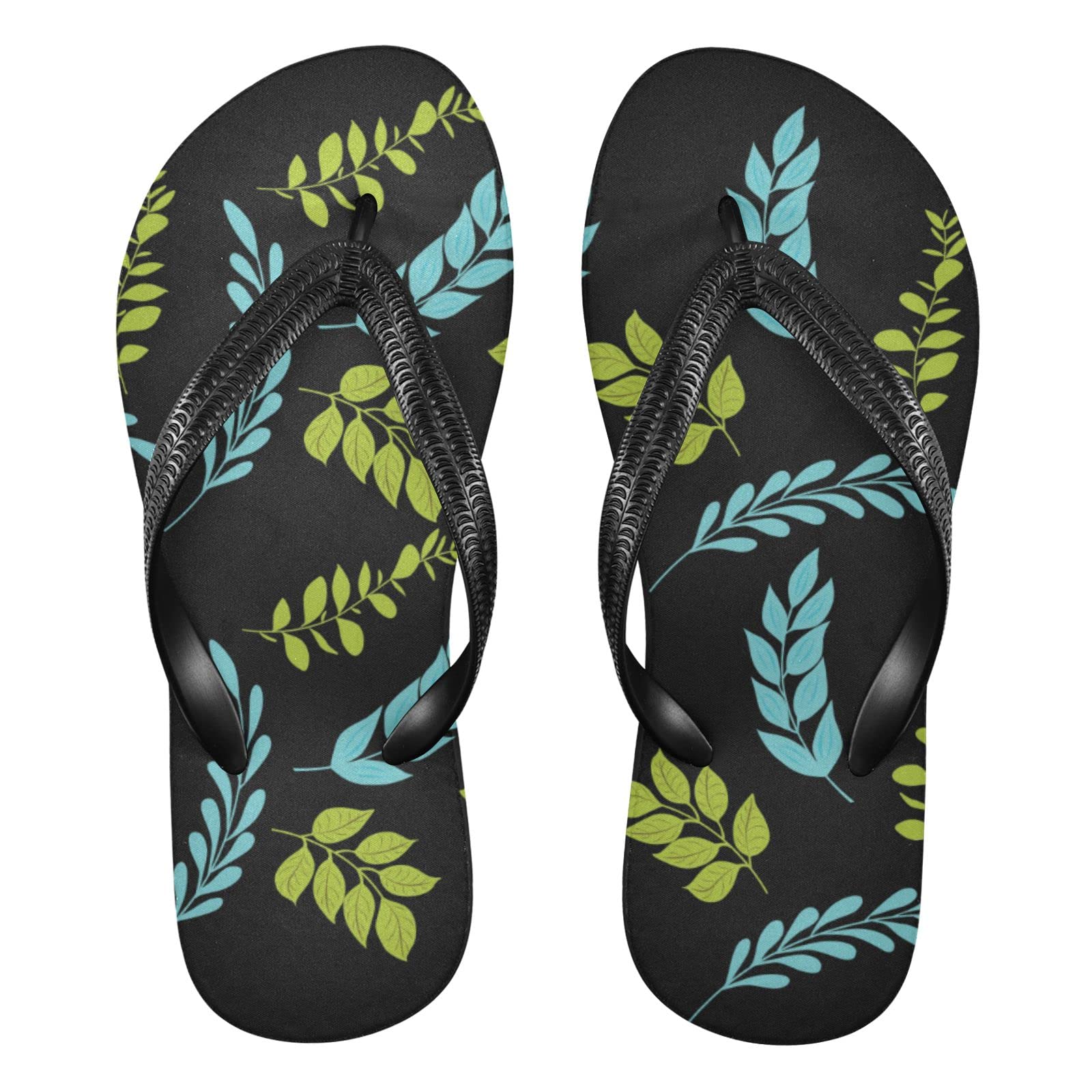 Women's & Men's Floral Leaf Flip Flops - Comfortable Summer Beach Sandals with Non-Slip Sole | Perfect for Garden, Poolside, Vacation & Casual Wear (Green/Blue)