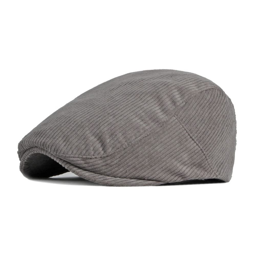 British Retro Classic Corduroy Peaked Cap for Men - Adjustable 54-59CM Sunshade Beret - Spring & Autumn Fashion Solid Hat (Gray) - Perfect for Outdoor Activities, Casual Wear & Vintage Style Outfits