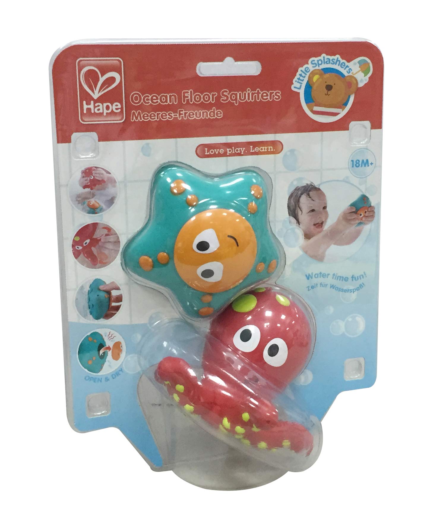 Hape Ocean Floor Squirters Bath Toys for Babies & Toddlers - Non-Toxic Silicone Octopus & Starfish Set with Water Spouting & Suction - Fun Learning Toys for Bathtime & Pool Play