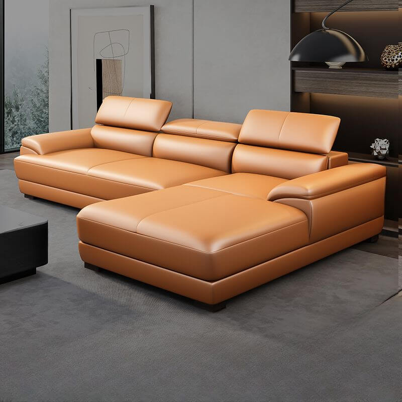 L-Shaped & Straight Cocoa Brown Sofa Chaise with Right & Horizontal Orientation - Perfect for Living Room, Lounge & Home Theater Seating
