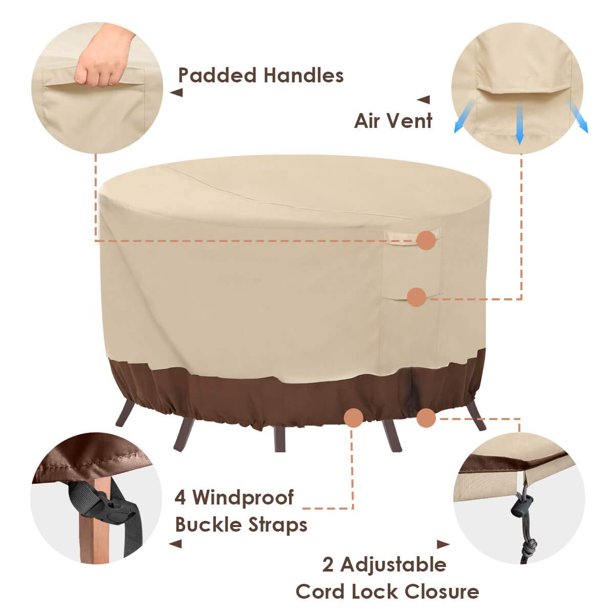 Vailge Round Patio Furniture Covers - 100% Waterproof Outdoor Table & Chair Set Covers - UV Resistant & Anti-Fading Protection - 62
