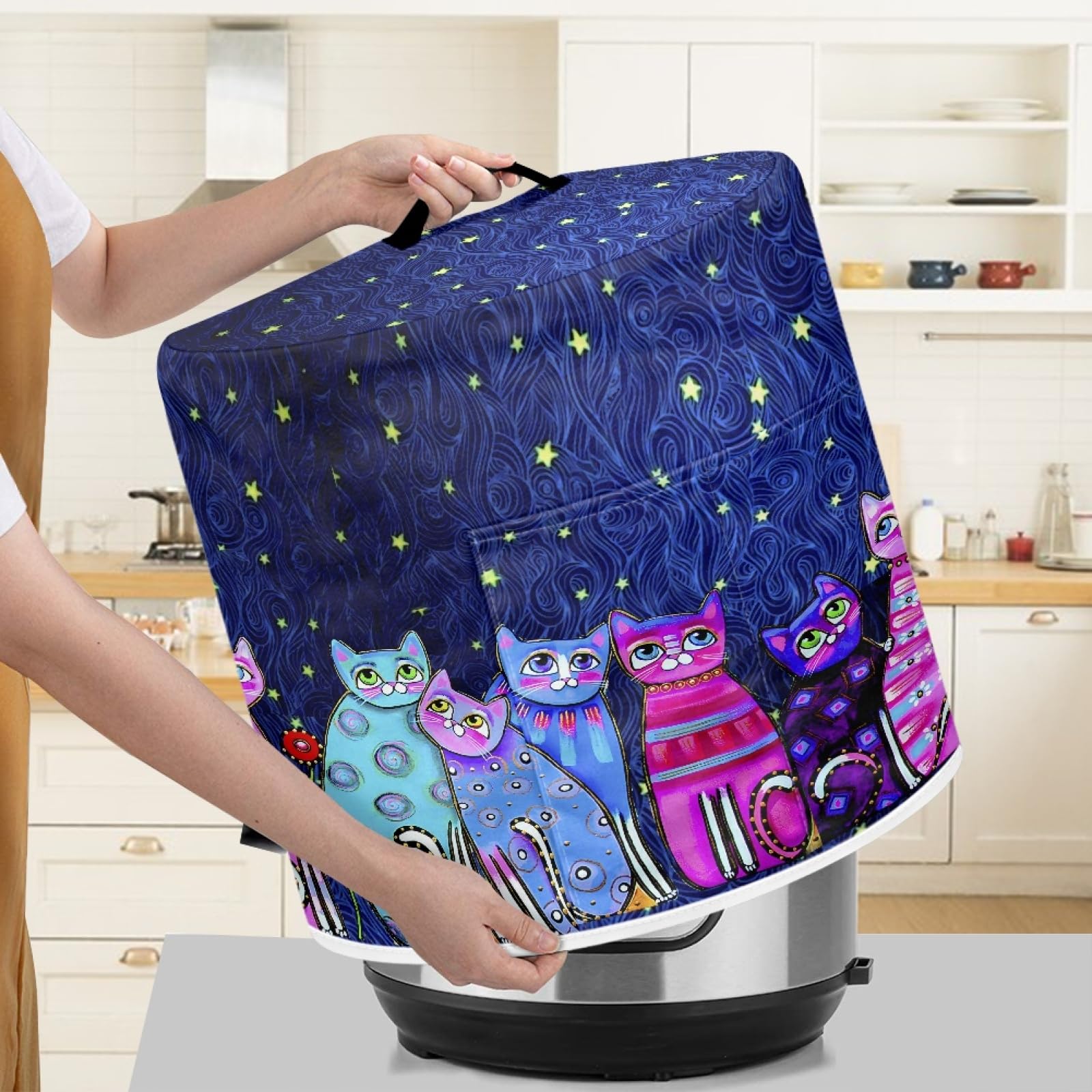 Starry Night Cats Pattern Pressure Cooker Cover for 6 qt Instant Pot - Kitchen Appliance Dust Protector with Storage Pockets for Rice Cooker, Air Fryer & Slow Cooker | Perfect for Home Kitchen Organization & Appliance Protection