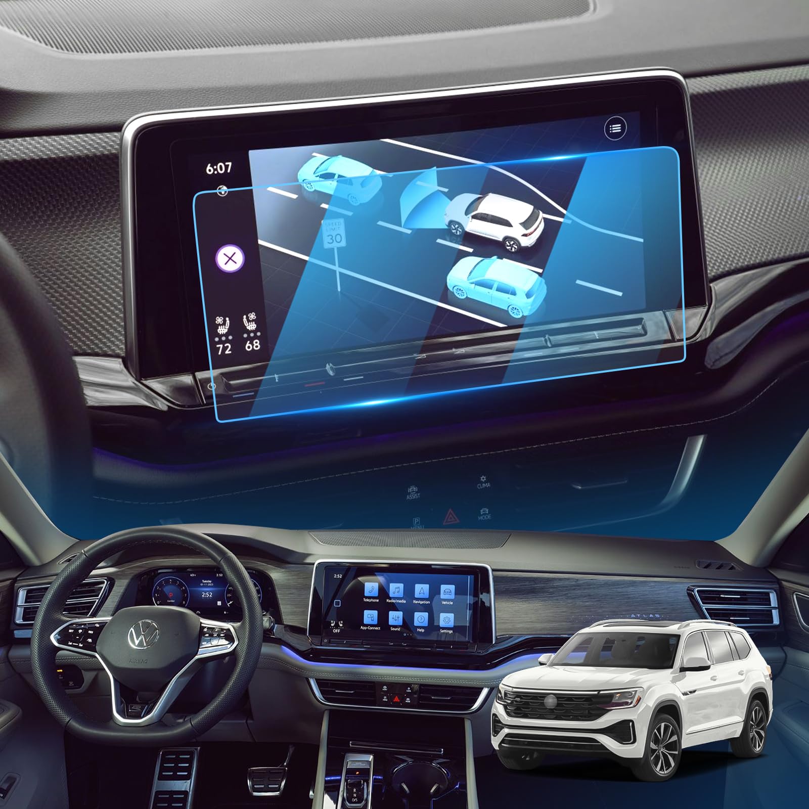 LFOTPP Tempered Glass Screen Protector for 2024 Volkswagen Atlas SE/SEL/R-Line - 12 Inch Infotainment Touch Screen Protector - Anti-Scratch, Bubble-Free - Perfect for Navigation & Entertainment System Protection