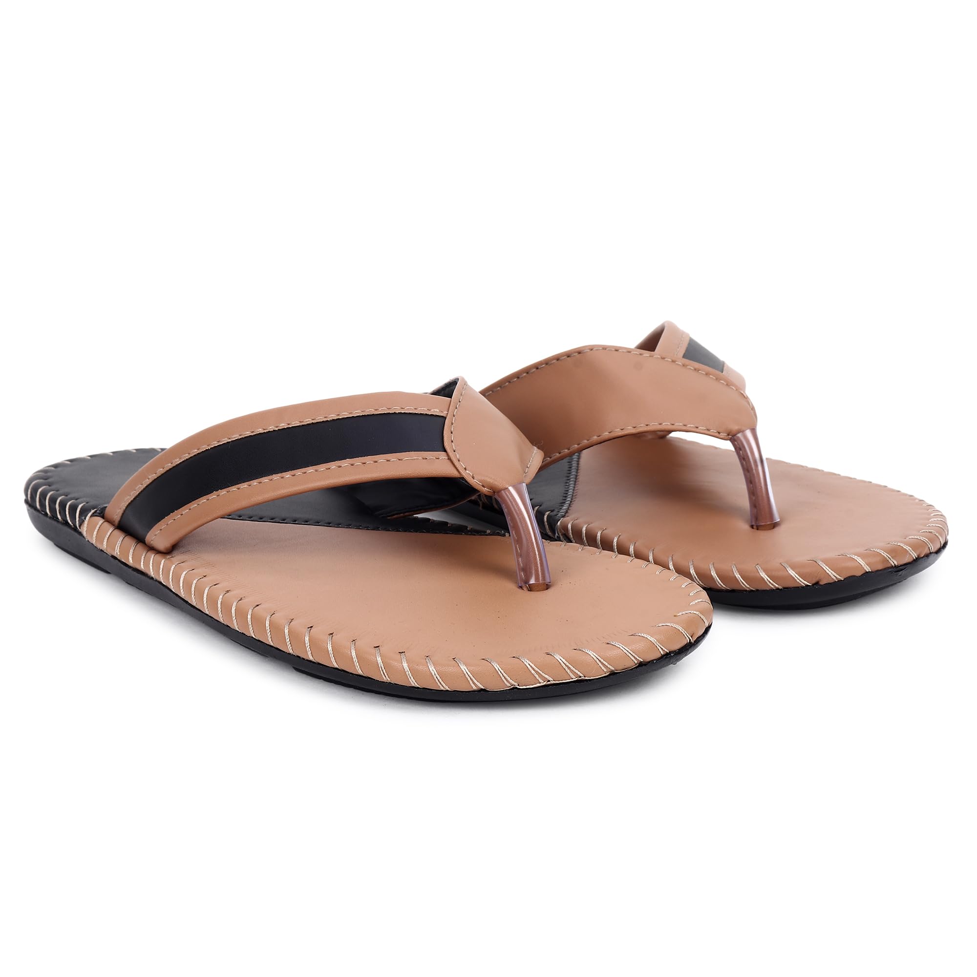 JOREN Men's Classic Synthetic Leather Slippers | Lightweight Comfortable Flip Flops with PVC Sole for Boys & Men | Size 10 Olive Green | Perfect for Home, Beach & Casual Wear