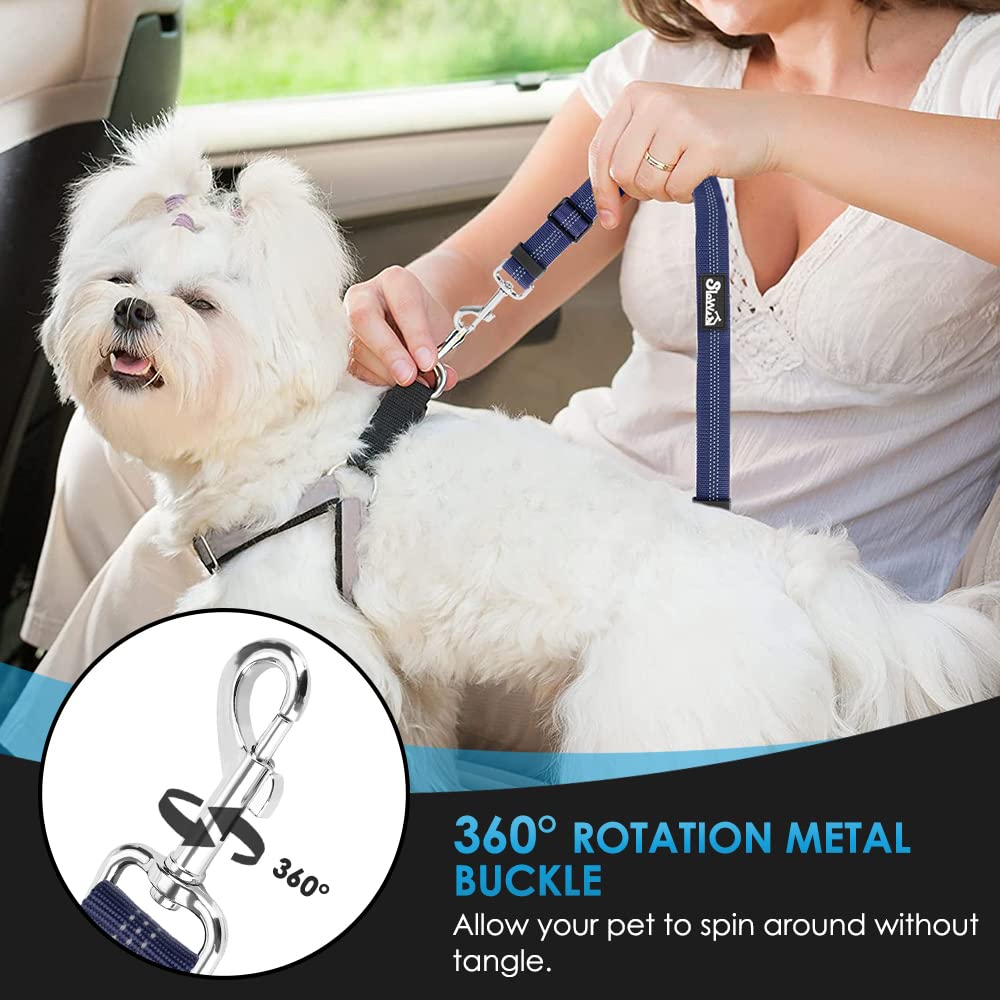 SlowTon Adjustable Dog Car Seat Belt - 2 Pack Pet Safety Harness with Elastic Bungee Buffer & Reflective Tether | Headrest + Clip Attachment | Perfect for Road Trips, Vet Visits & Daily Commutes (Blue)