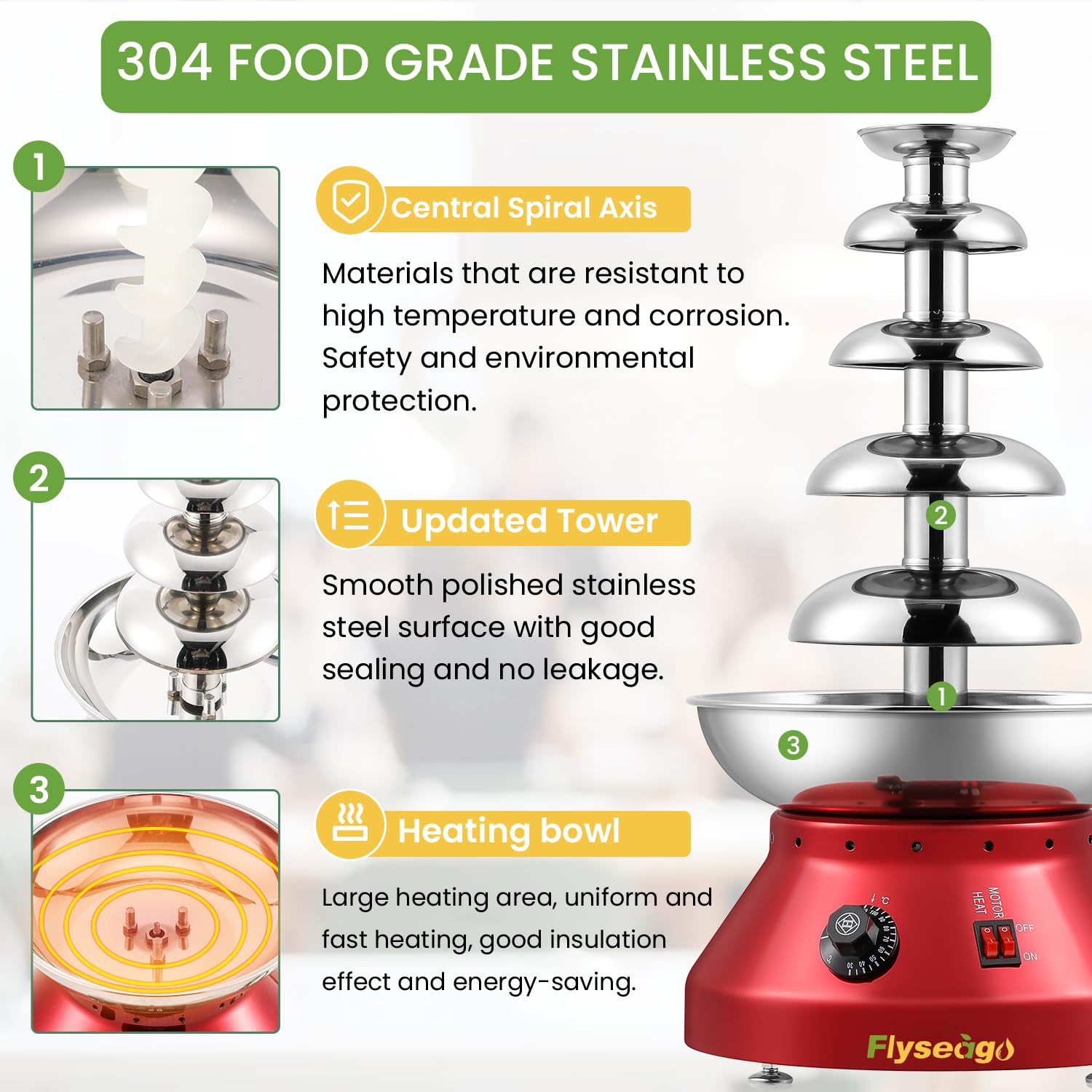 Commercial Chocolate Fountain Machine - 5 Tier 7-Pound Stainless Steel Hot Chocolate Fondue Tower with Large Capacity for Melting Chocolate, Nacho Cheese & Liqueurs | Perfect for Weddings, Parties & Catering Events (Vintage Red)