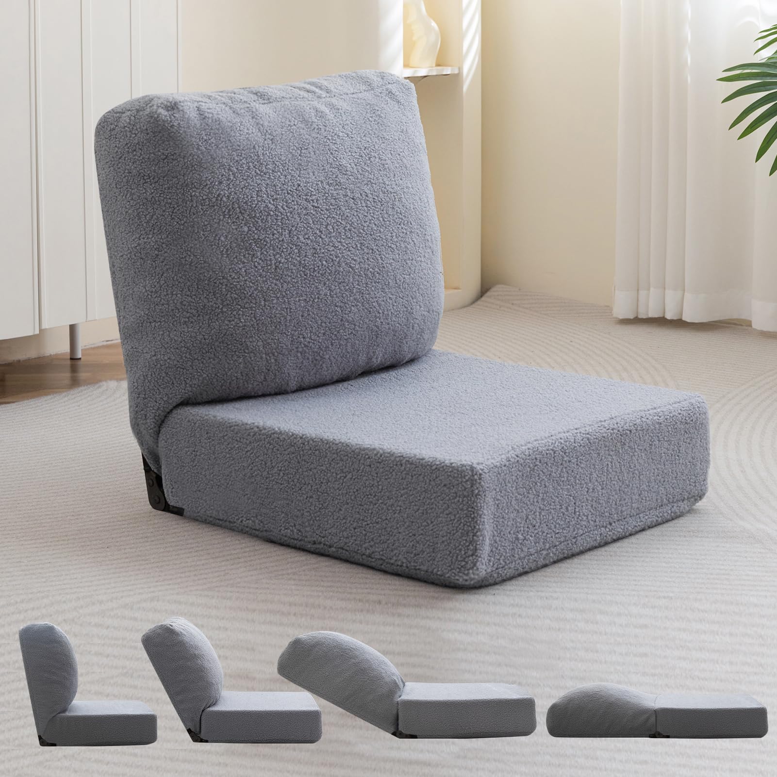 MAXYOYO Adjustable Floor Chair with Back Support - Ergonomic Meditation Seat for Yoga, Reading & Relaxation - Comfortable Grey Floor Cushion for Home, Office & Zen Spaces