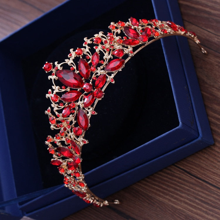 Elegant Red Rhinestone Tiara for Women - Sparkling Crystal Crown for Brides, Prom, Pageants & Special Occasions