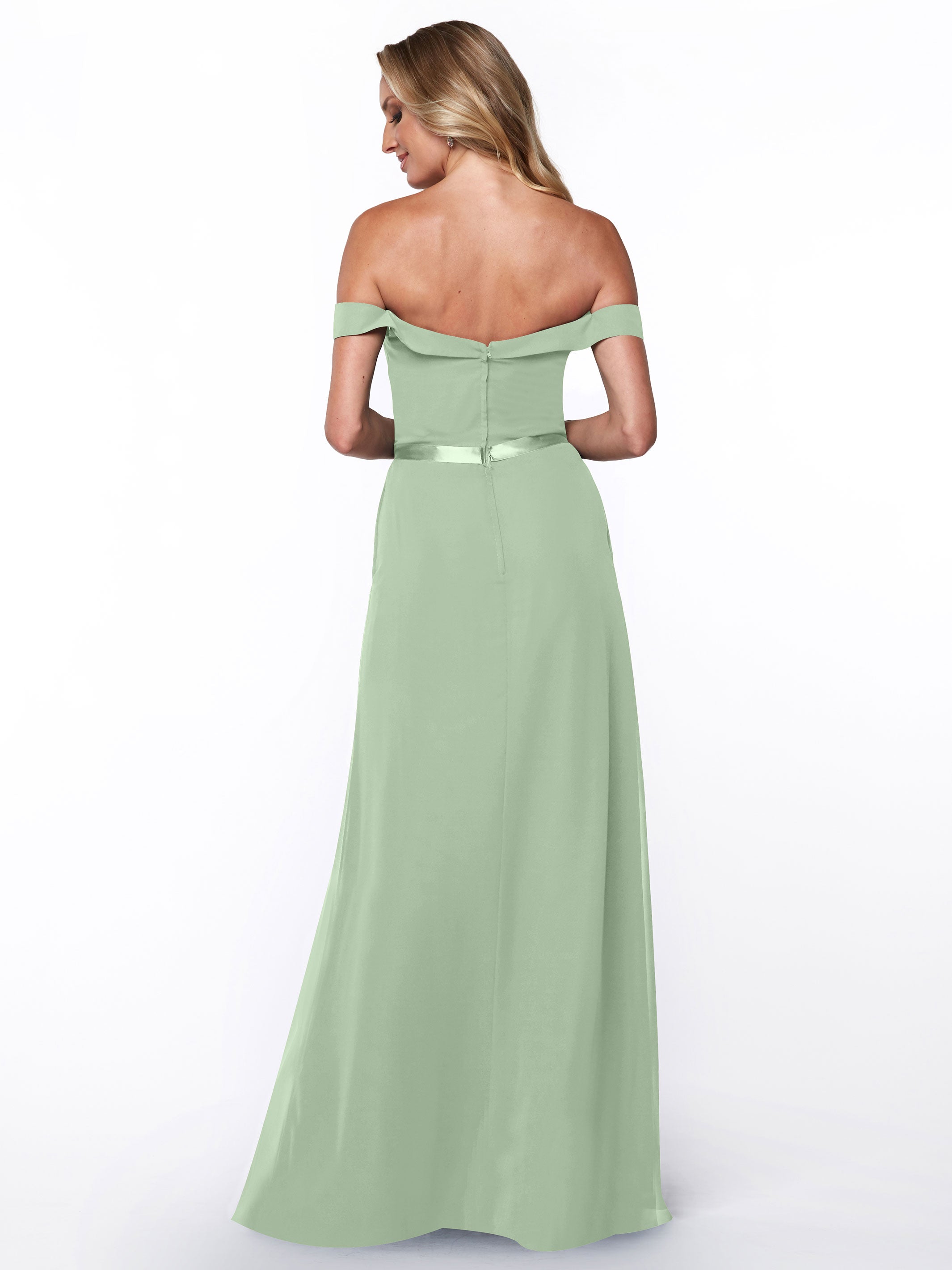 Elegant Off-the-Shoulder Chiffon A-Line Bridesmaid Dress with Sash - Perfect for Weddings, Formal Events & Special Occasions
