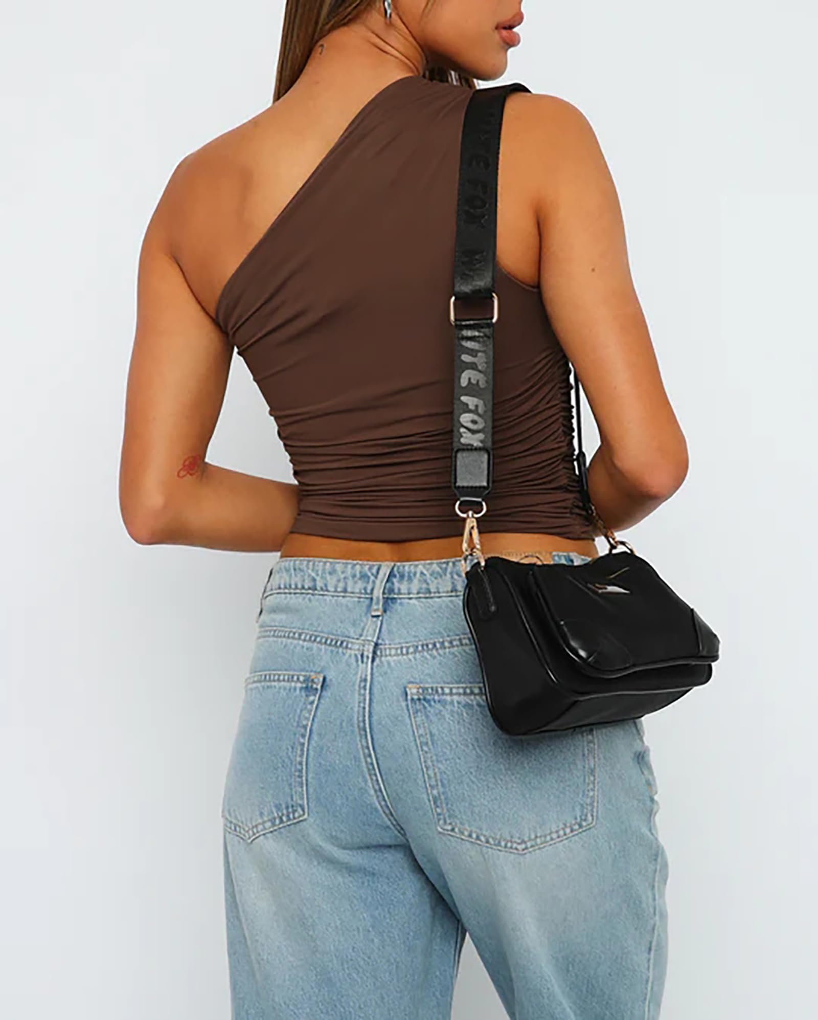 Women's One Shoulder Ruched Crop Tank Top - Slim Fit Sleeveless Asymmetrical Y2K Fashion Top for Workout, Party & Casual Wear | Trendy Teen Going Out Outfit