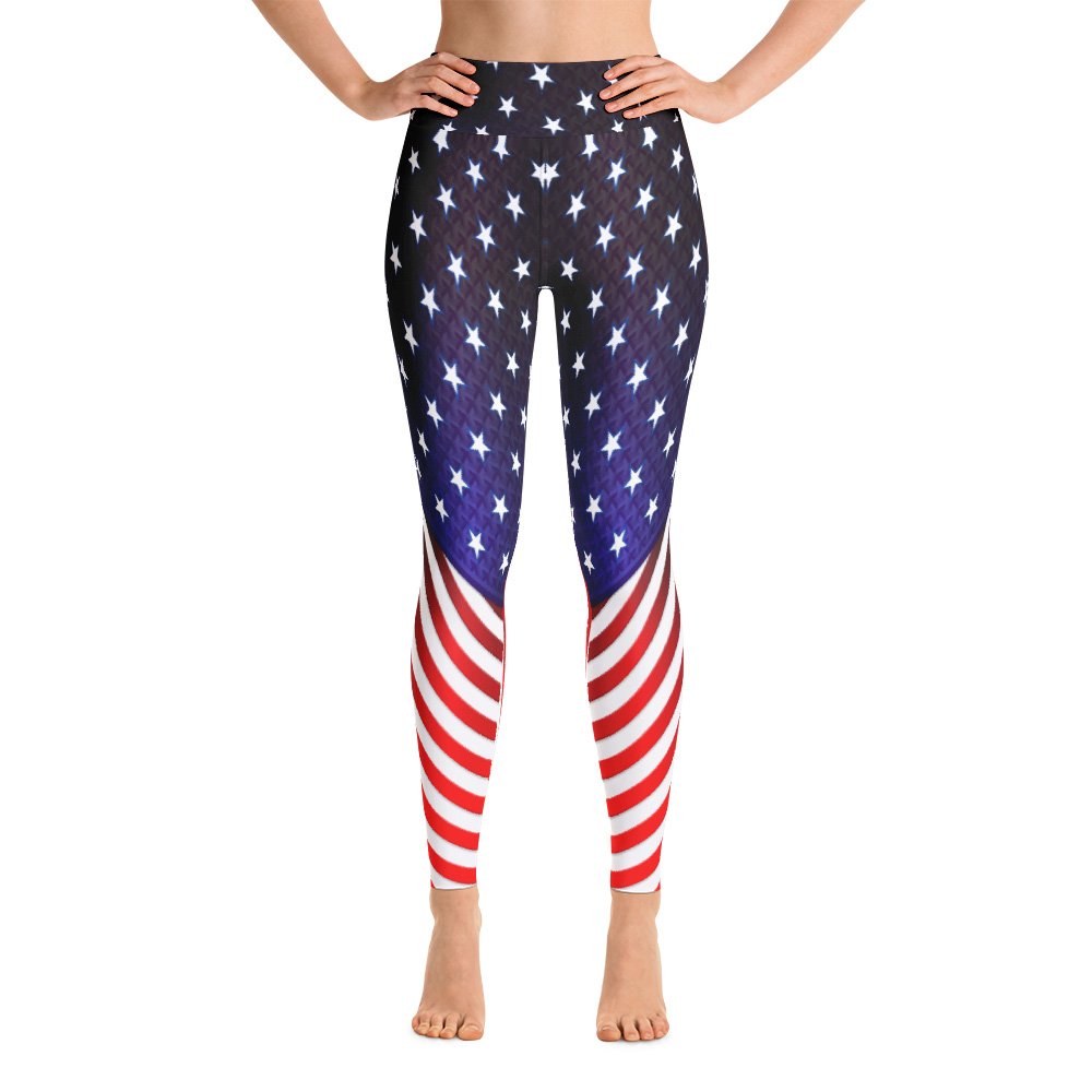 High Waist Yoga Leggings for Women - Patriotic 4th of July USA Flag Print - Made in USA - Perfect for Yoga, Workouts & Independence Day Celebrations