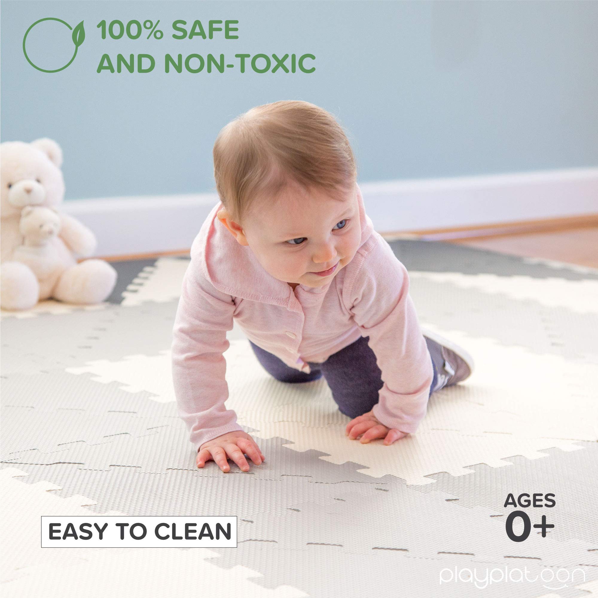 Non-Toxic Extra-Thick 96-Piece Triangle Foam Play Mat - 6x6ft Soft Cushioned Floor Puzzle for Kids & Toddlers - Gray & Cream - Perfect for Playrooms, Daycares & Home Gym Exercise Areas