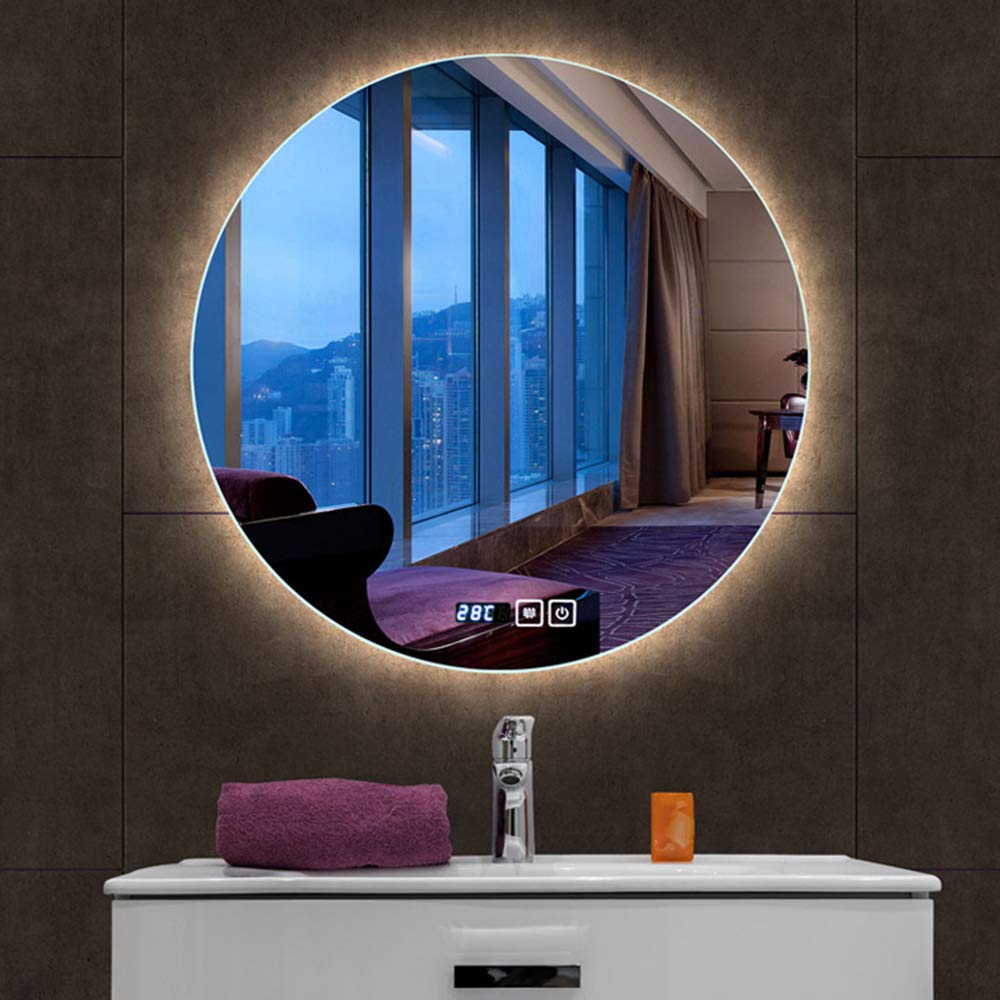 Round LED Bathroom Mirror with Touch Switch - Illuminated Vanity Mirror for Makeup, Shaving & Grooming - Wall Mounted Cosmetic Lighting for Bedroom & Home Decor