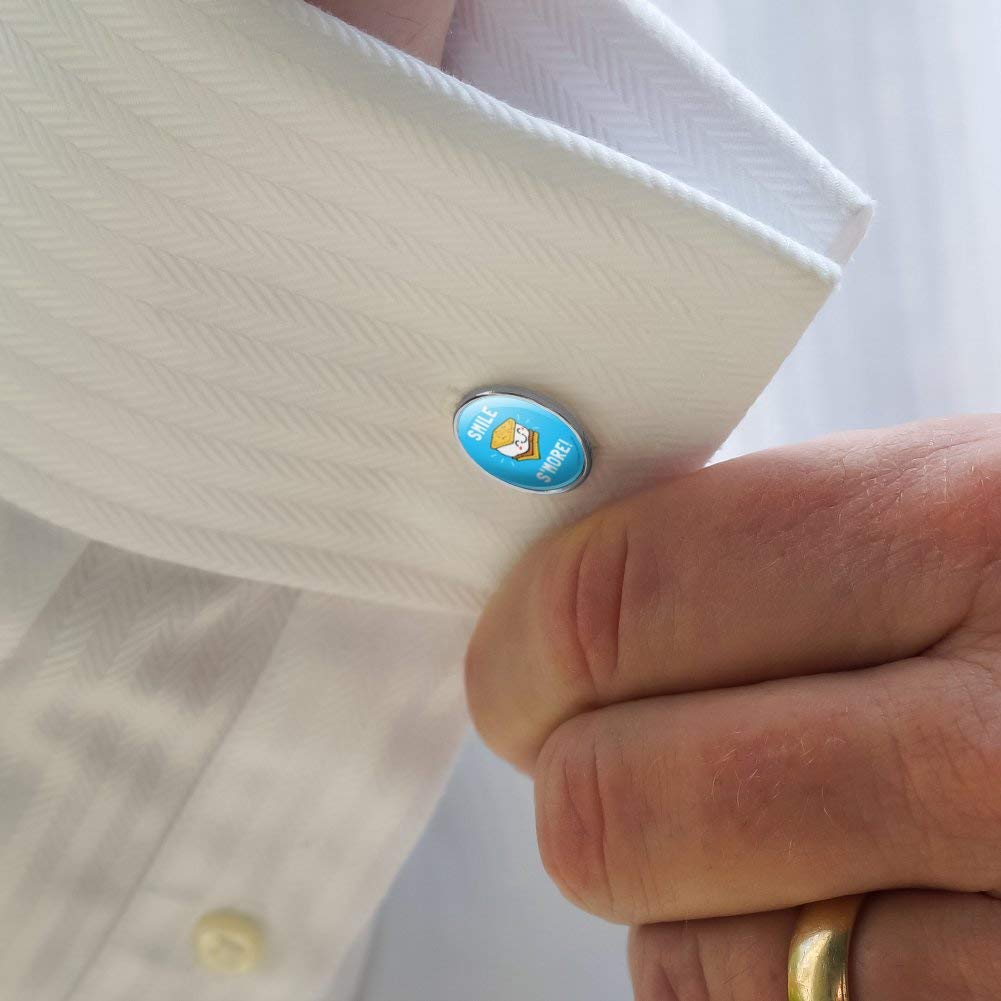Smile S'More Funny Humor Round Silver Cufflinks Set - Perfect for Weddings, Parties & Formal Events
