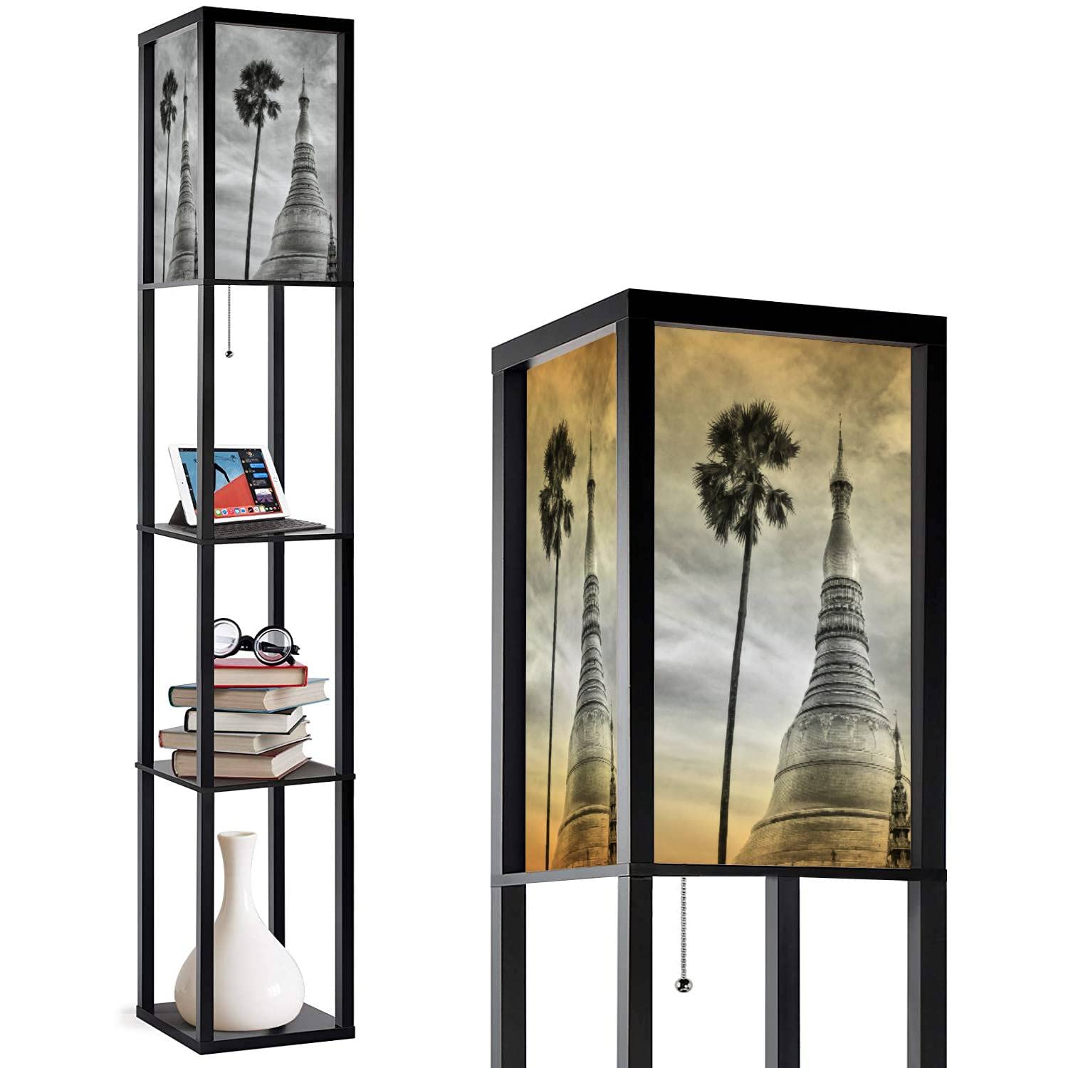 Corner Floor Lamp with Shelves - 3 Color Temperature LED Standing Lamp with Linen Shade for Living Room & Bedroom | Modern Tall Lamp for Reading, Relaxing & Home Decor