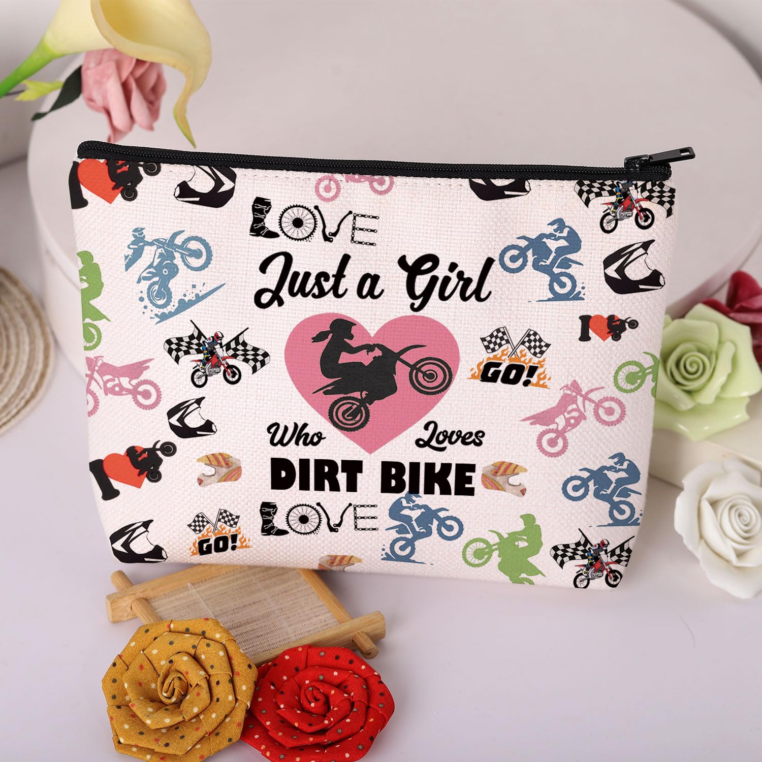 MAOFAED Dirt Bike Themed Cosmetic Bag for Women - Perfect Motocross Gift for Girls Who Love Dirt Biking - Great for Travel, Gym & Motorcycle Enthusiasts
