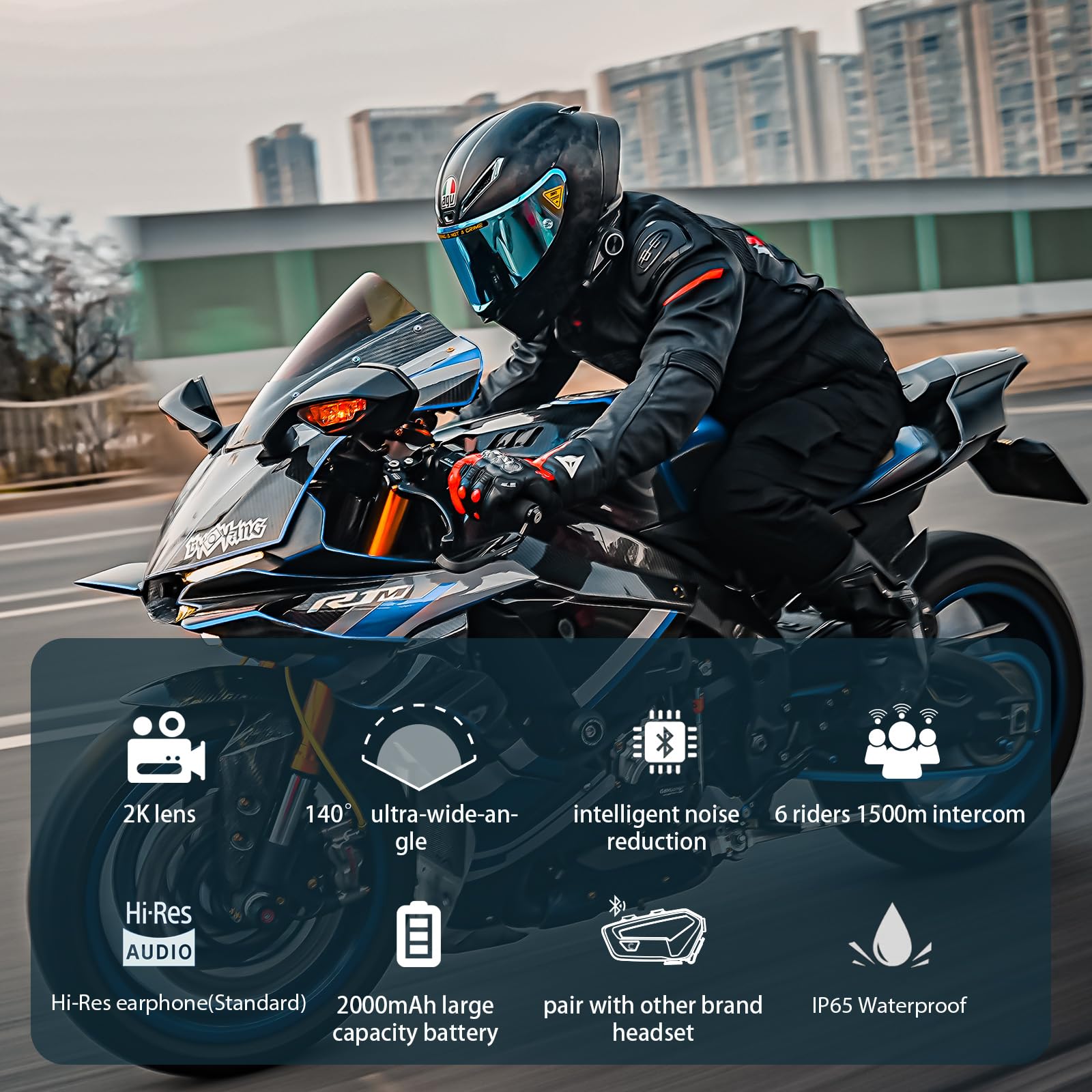 FreedConn R3 Motorcycle Bluetooth Headset - Wireless Helmet Communication System for Riders, Waterproof & Noise Cancelling - Perfect for Group Riding, GPS Navigation & Hands-Free Calls on the Road
