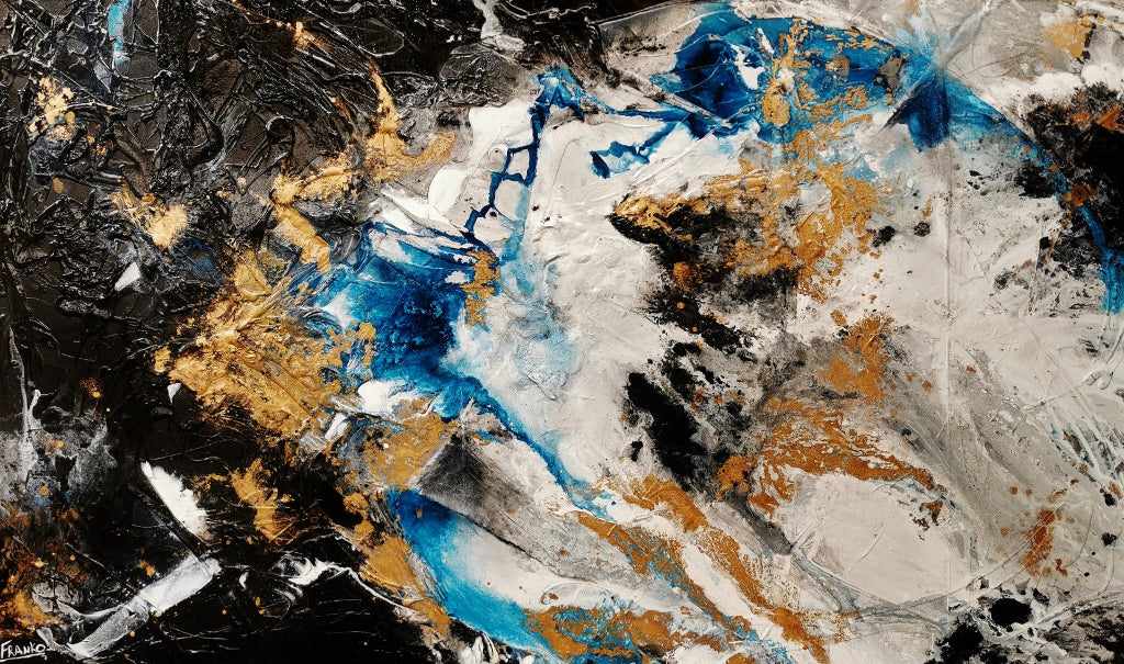 Golden Cobalt 250cm x 150cm Blue Black Grey Gold Textured Abstract Canvas Art - Modern Large Wall Painting for Living Room, Bedroom & Office Decor
