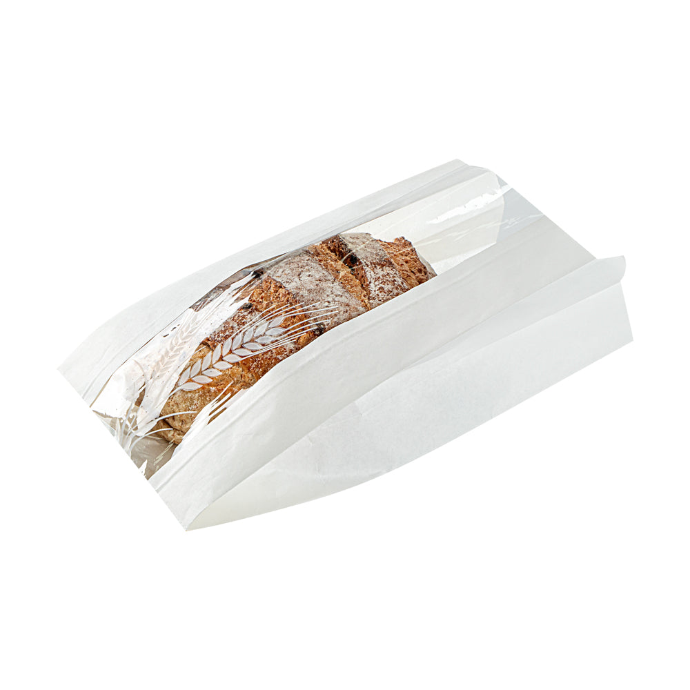 Premium White Paper Bread Bags - Micro Perforated, Greaseproof, Wheat Pattern (6
