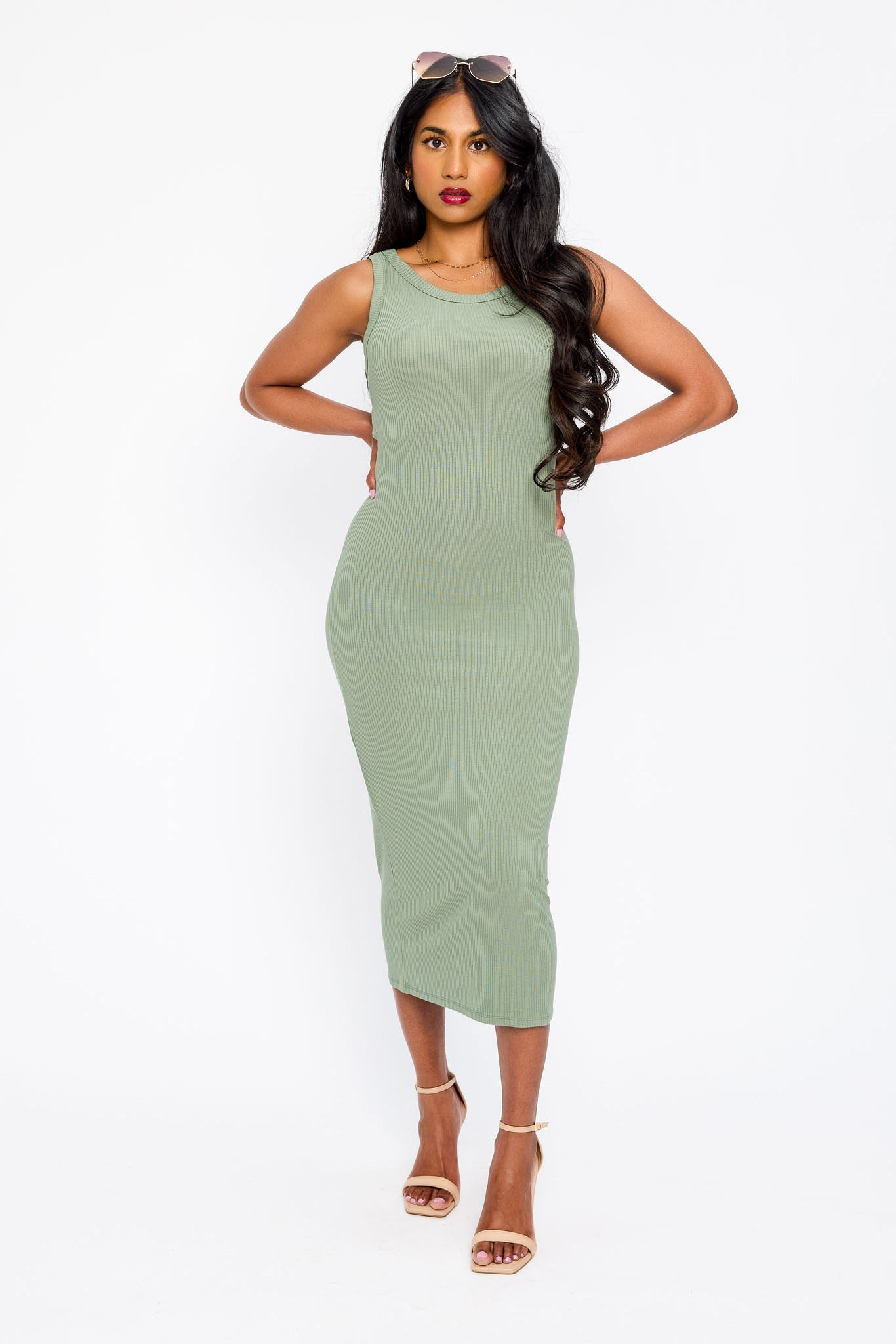 Ribbed Sleeveless Crew Neck Midi Tank Dress for Women - Summer Casual Stretchy Bodycon Dress for Beach, Party & Everyday Wear