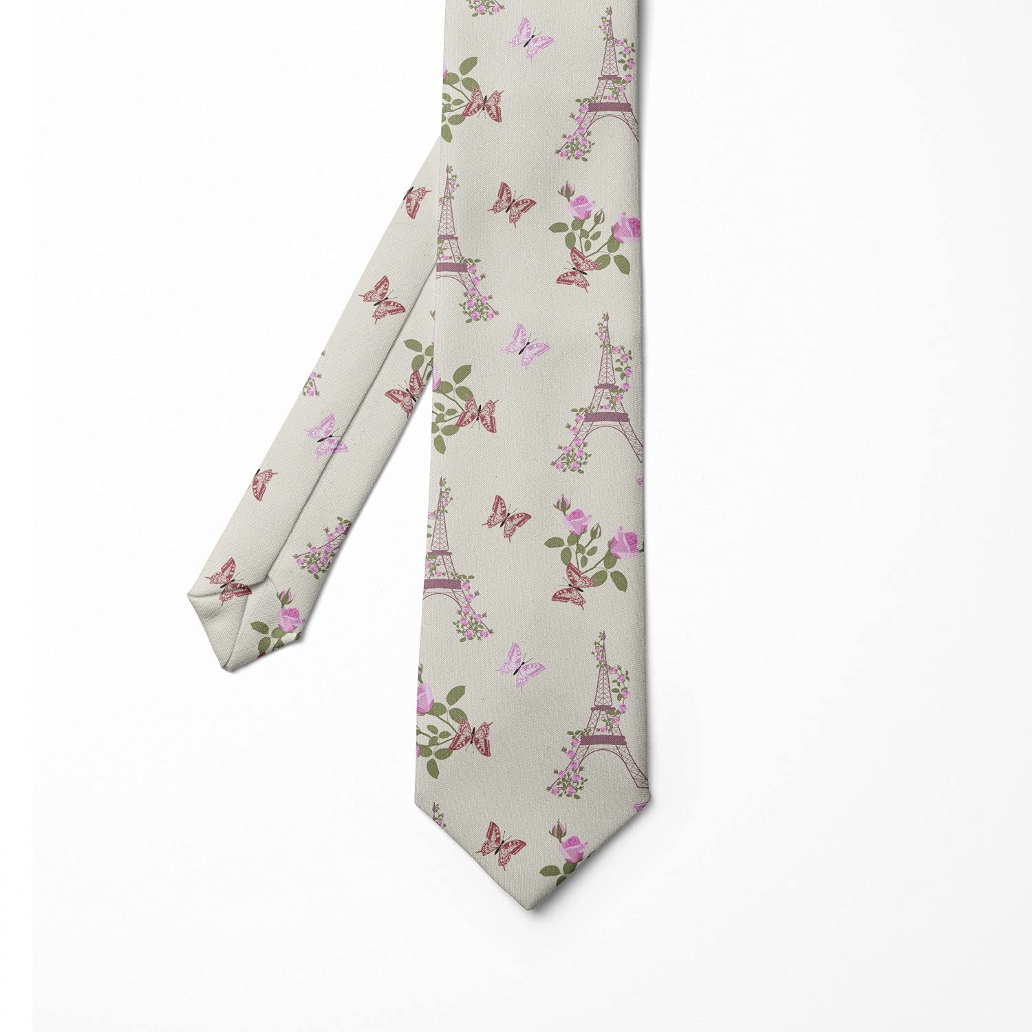 Ambesonne Men's Necktie - Elegant Eiffel Tower with Rose Ivy Design, 3.7