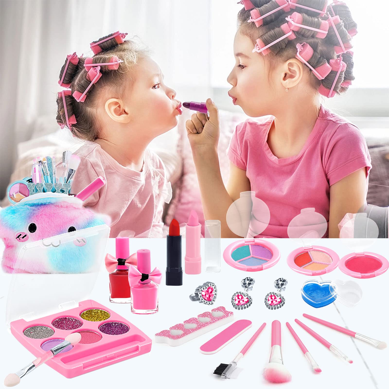 McNory 33-Piece Washable Makeup Kit for Girls - Safe & Non-Toxic Princess Toy for Ages 5-7+ | Birthday & Dress-Up Play