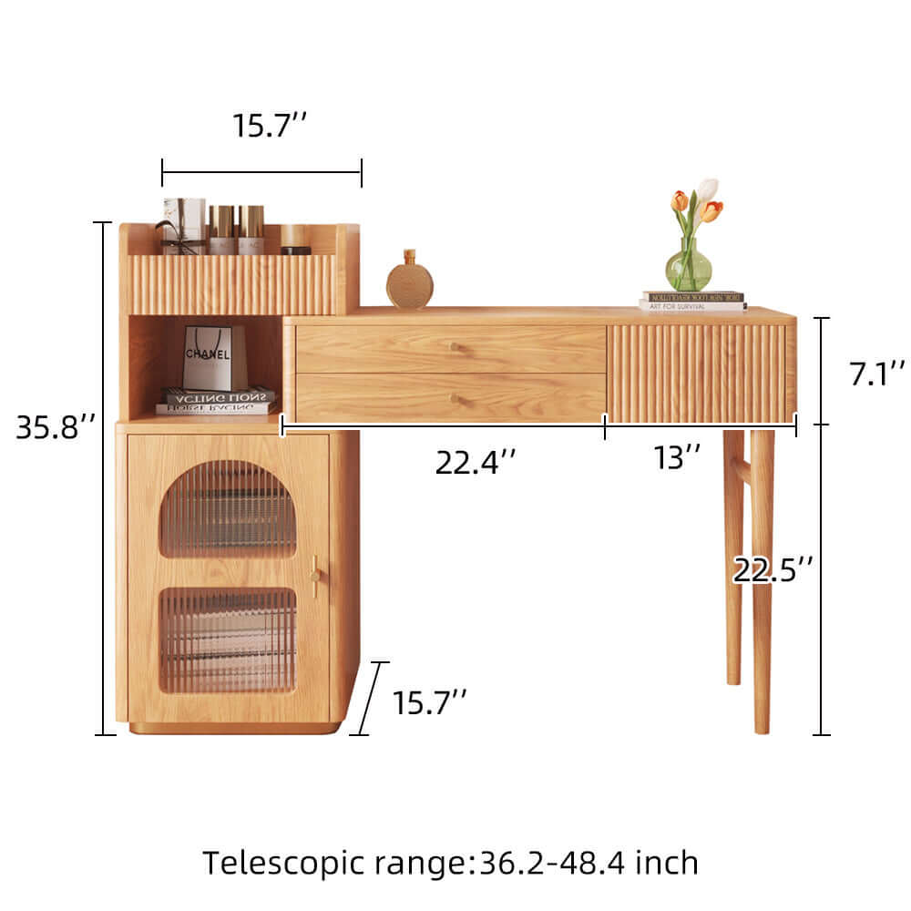 Stylish Wooden Vanity Table with Open Storage, Drawers & Cabinet - Perfect for Bedroom, Dressing Room & Makeup Studio