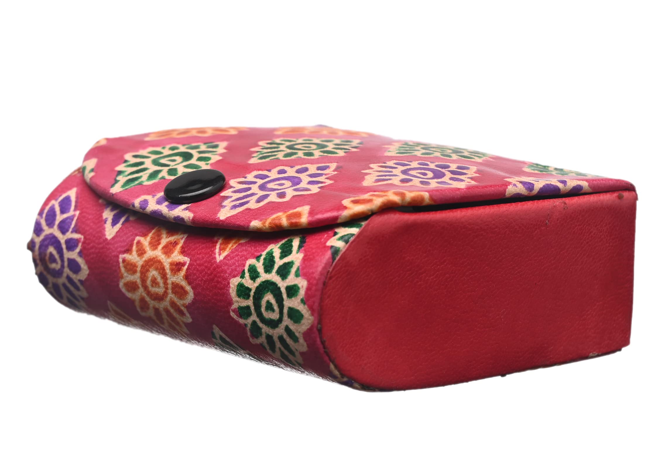Premium Leather Lipstick Case Holder with Mirror - Traditional Floral Design Jewelry Box Organizer for 2 Lipsticks - Perfect for Handbags & Crossbody Bags (Dark Pink) - Ideal Gift for Women, Makeup Lovers & Travel Accessories