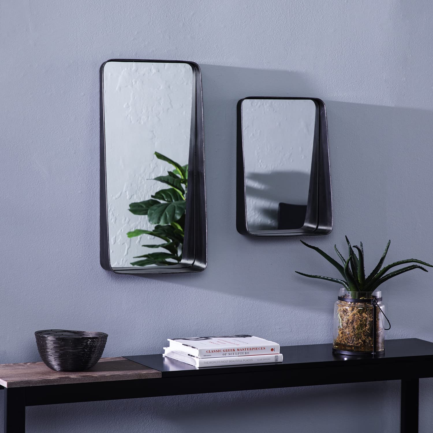 SEI Furniture Amboros Decorative Wall Mirrors with Shelves - 2 Piece Set, Black - Perfect for Living Room, Bedroom & Entryway Decor