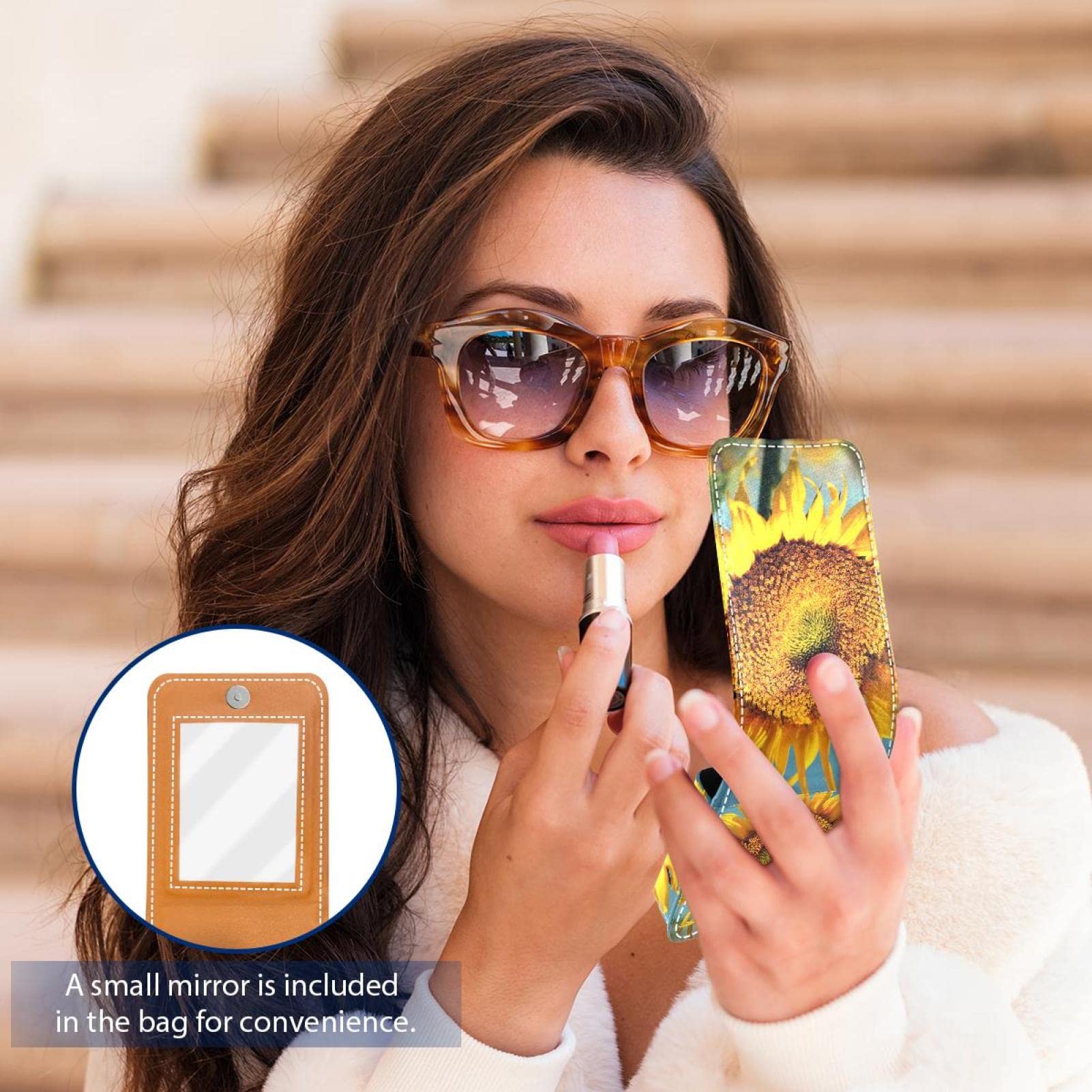 Personalized Lipstick Case - Portable Makeup Bag & Cosmetic Pouch Organizer for Women | Lipstick Holder & Travel Makeup Storage | Sunflower Yellow Design - Perfect for Travel, Daily Use & Gift Giving