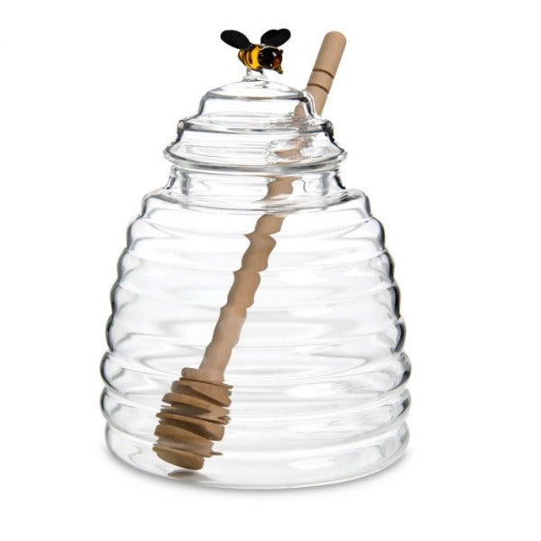 Premium Glass Honey Jar with Wooden Dipper - Airtight & Drip-Free - Perfect for Raw Honey, Tea, Coffee & Kitchen Storage