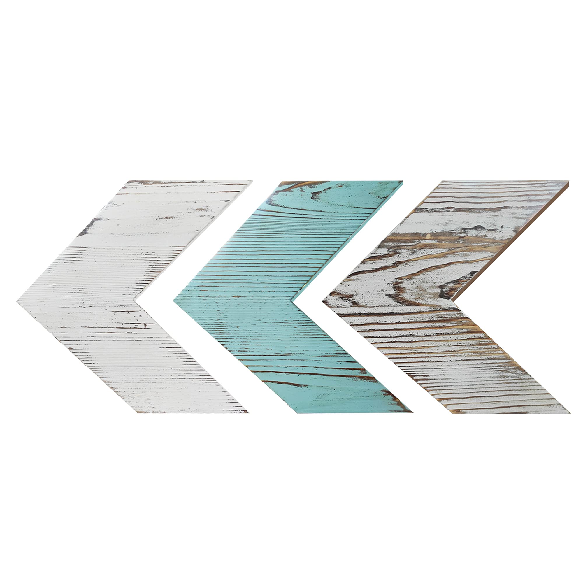 Rustic Wooden Arrow Wall Decor Set of 3 - Farmhouse Chevron Sign for Bedroom, Living Room & Home - Vintage Distressed White Blue Brown Wooden Arrows - Mounted Wall Art for Farmhouse, Boho & Rustic Decor Styles