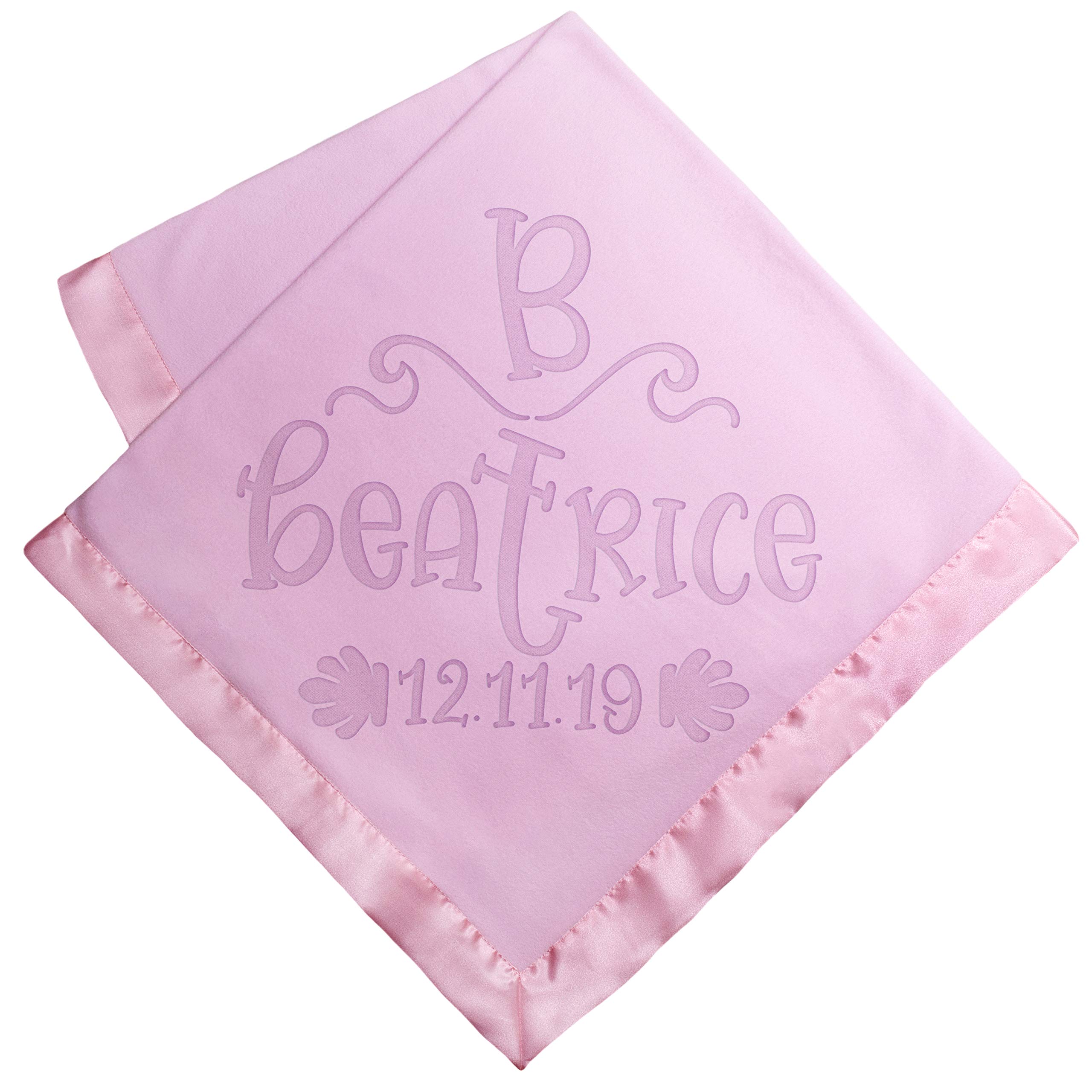 Personalized Baby Blanket with Initial and Name - 36x36 Inch Soft Fleece with Satin Trim (Pink) - Perfect Baby Shower Gift for Boys and Girls - Ideal for Swaddling, Nursing, and Photo Props