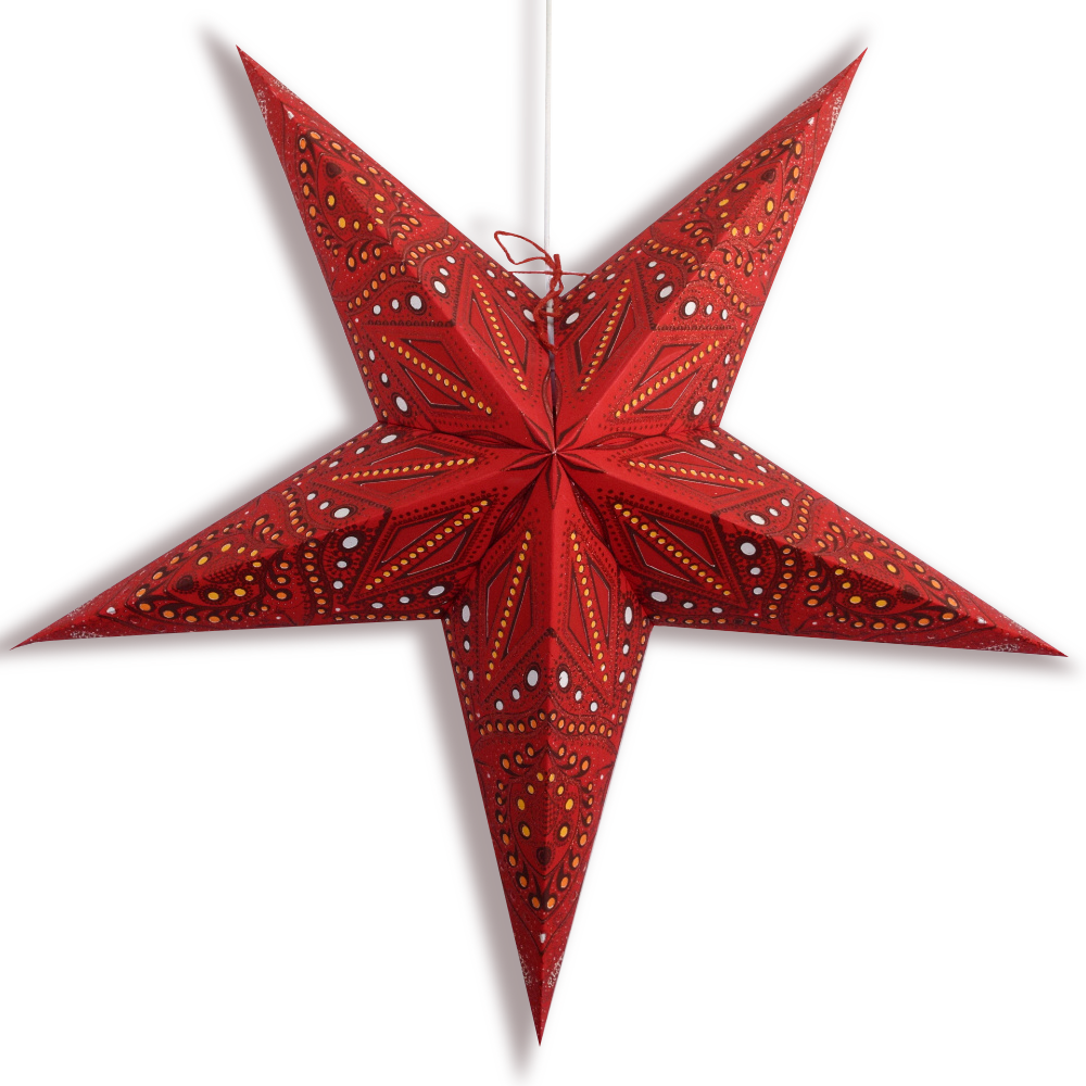 24-Pack Red Crystal Glitter Paper Star Lanterns - Hanging Wedding & Party Decorations for Indoor/Outdoor Events, Birthday Celebrations & Holiday Parties