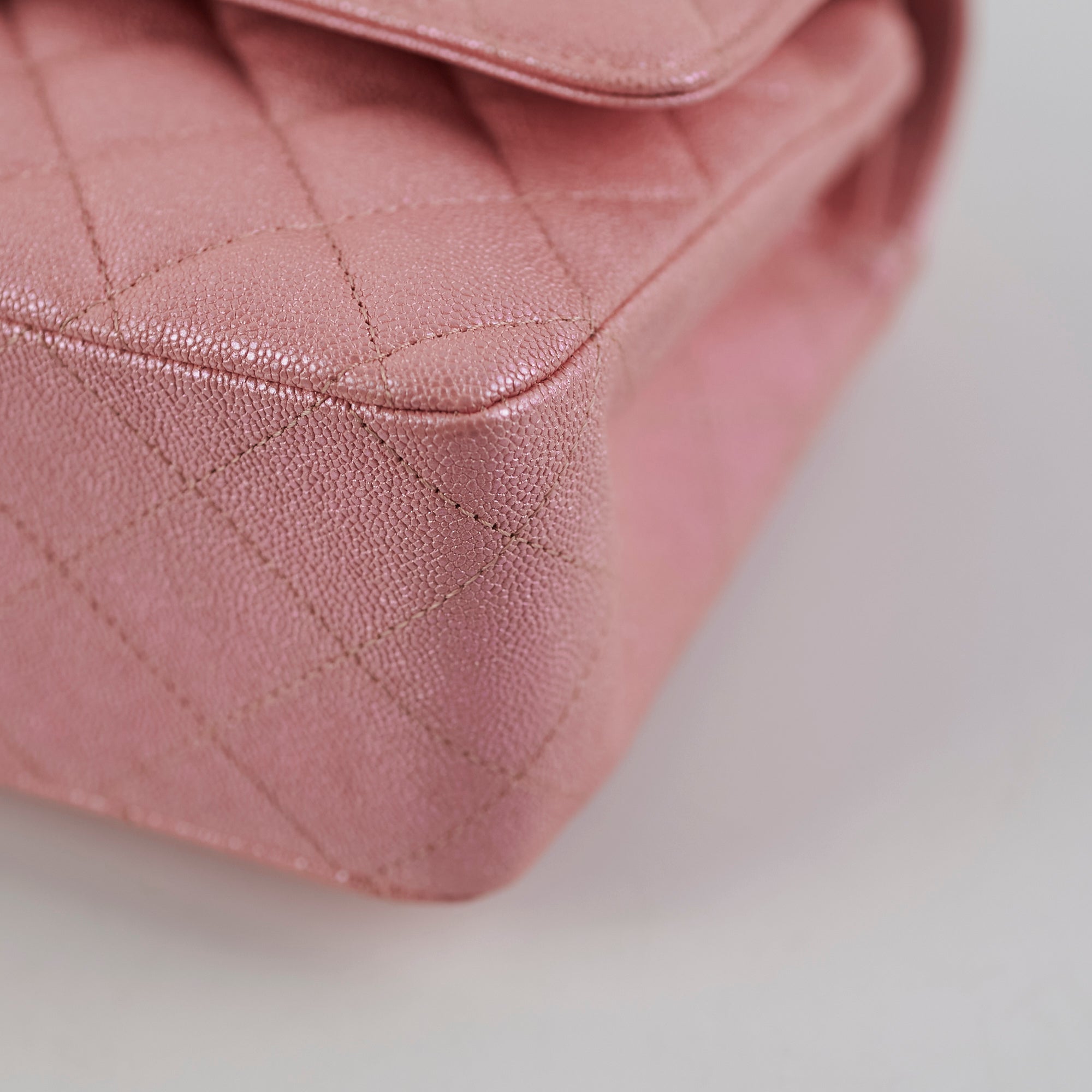 Chanel Medium/Large Caviar Double Classic Flap Bag in Iridescent Pink | Luxury Designer Handbag for Women | Perfect for Parties, Weddings & Special Occasions