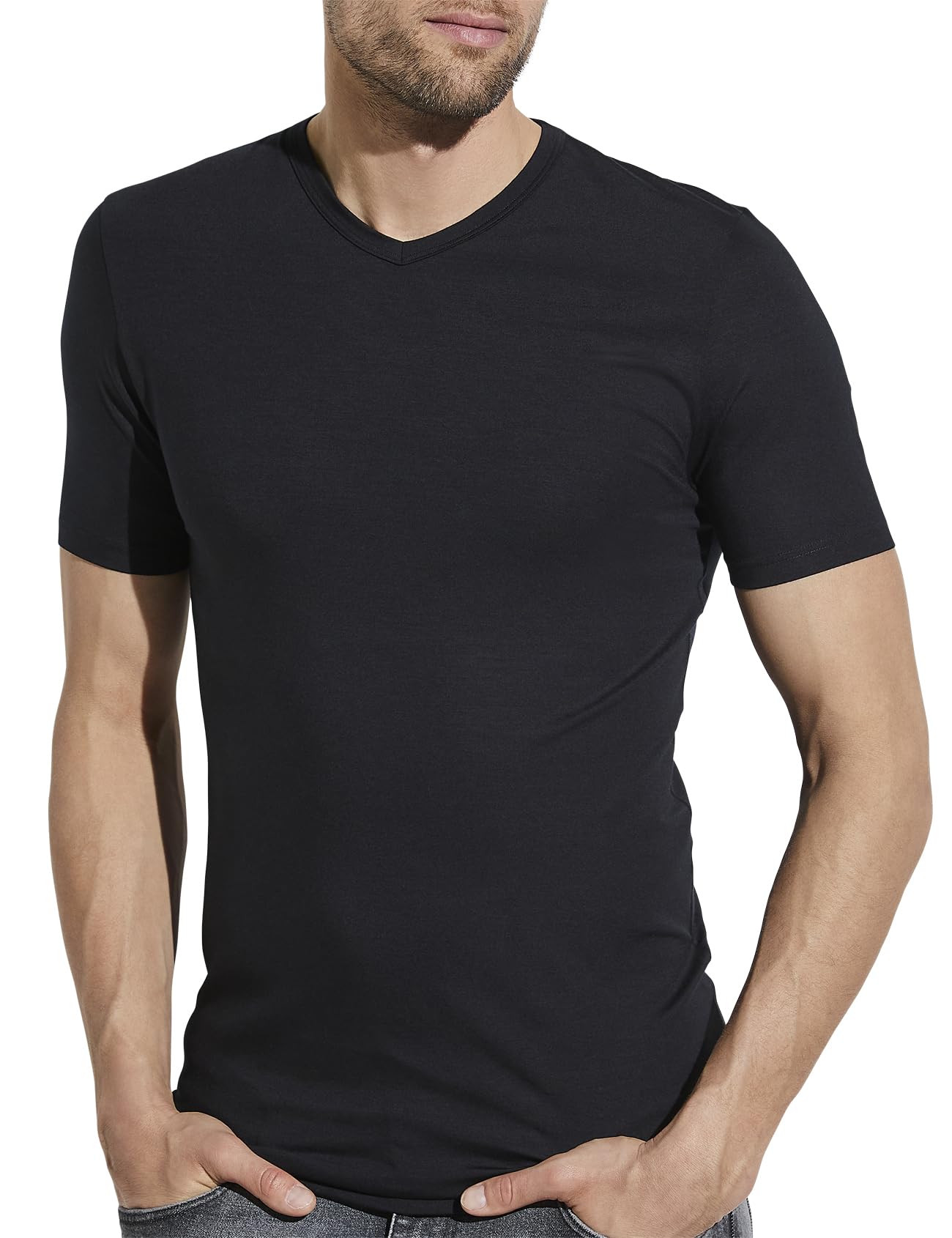 Zimmerli Men's Pureness V-Neck T-Shirt - Premium Cotton Crew Neck Tee for Men - Navy Blue XL (7001346) - Perfect for Casual Wear, Business Casual & Layering