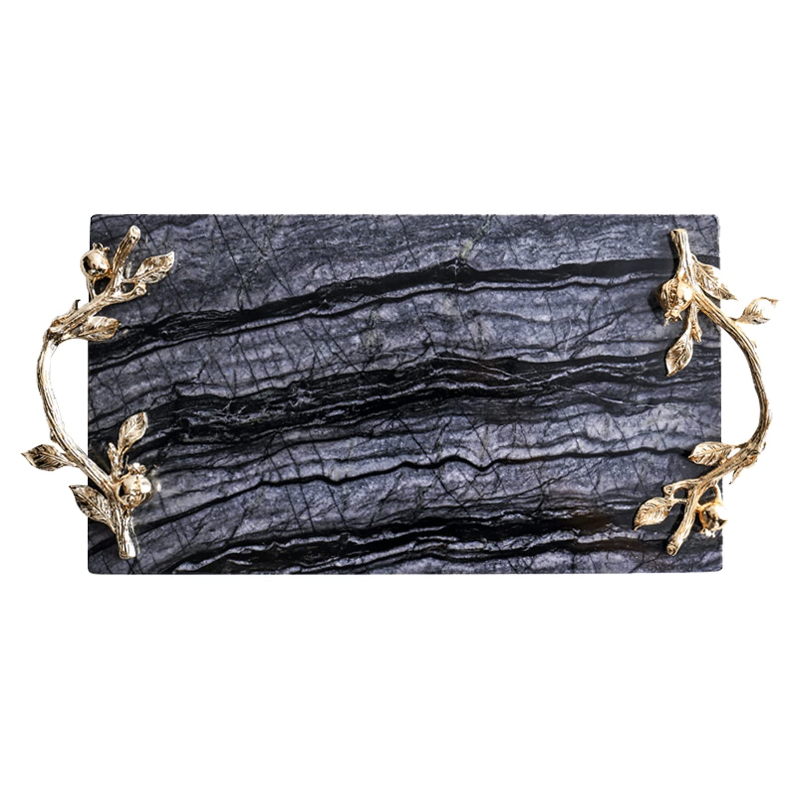 Elegant Marble Serving Tray with Metal Handles - Rectangular Butler Tray for Breakfast, Dinner & Coffee Table Decor | Perfect for Dining, Entertaining & Home Organization (Black)