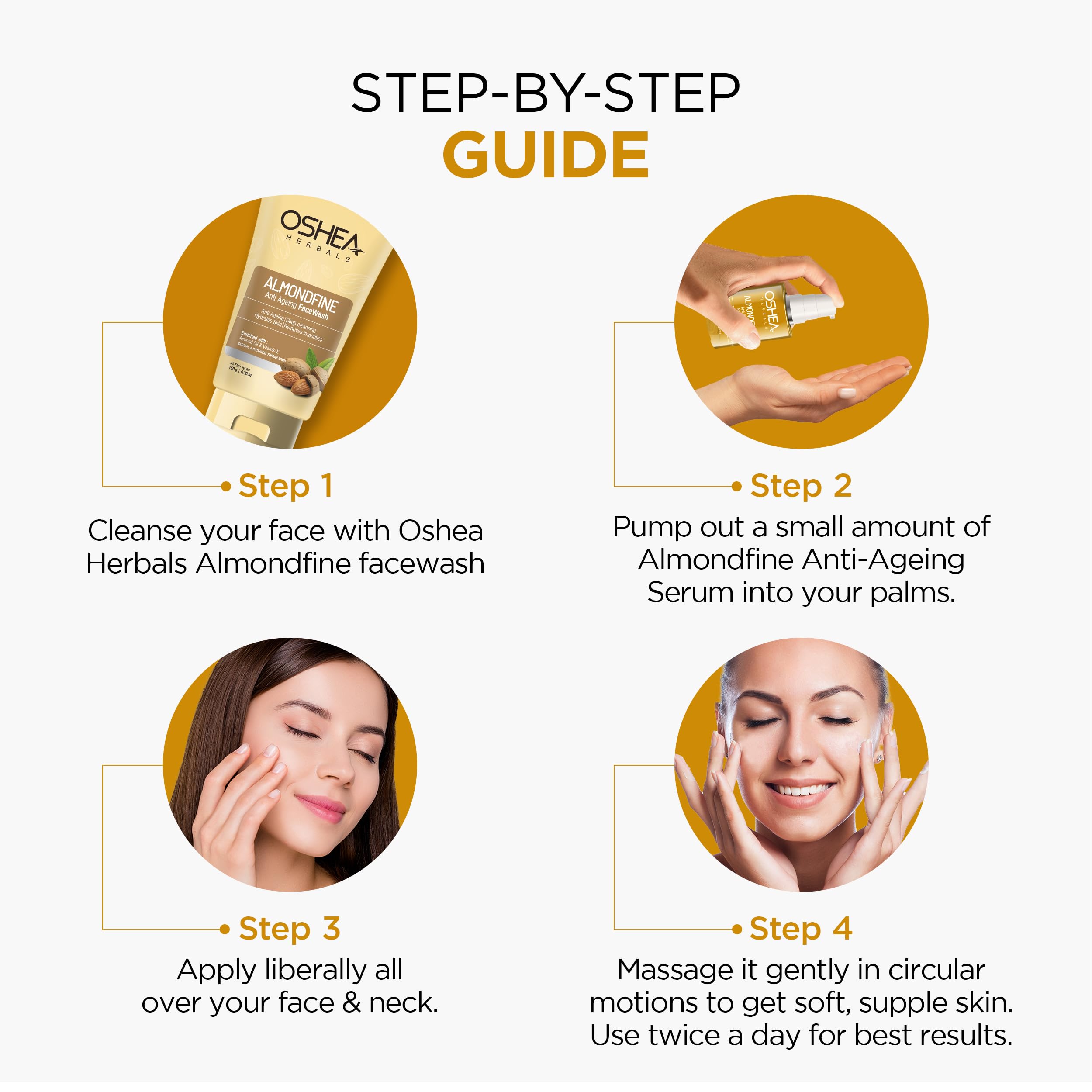 Oshea Herbals Almondfine Anti-Aging Face Serum for Normal Skin – Hydrating Formula Reduces Fine Lines & Wrinkles | Enriched with Grapefruit & Apple Extracts | 30ml | Perfect for Daily Skincare Routine & Nighttime Rejuvenation