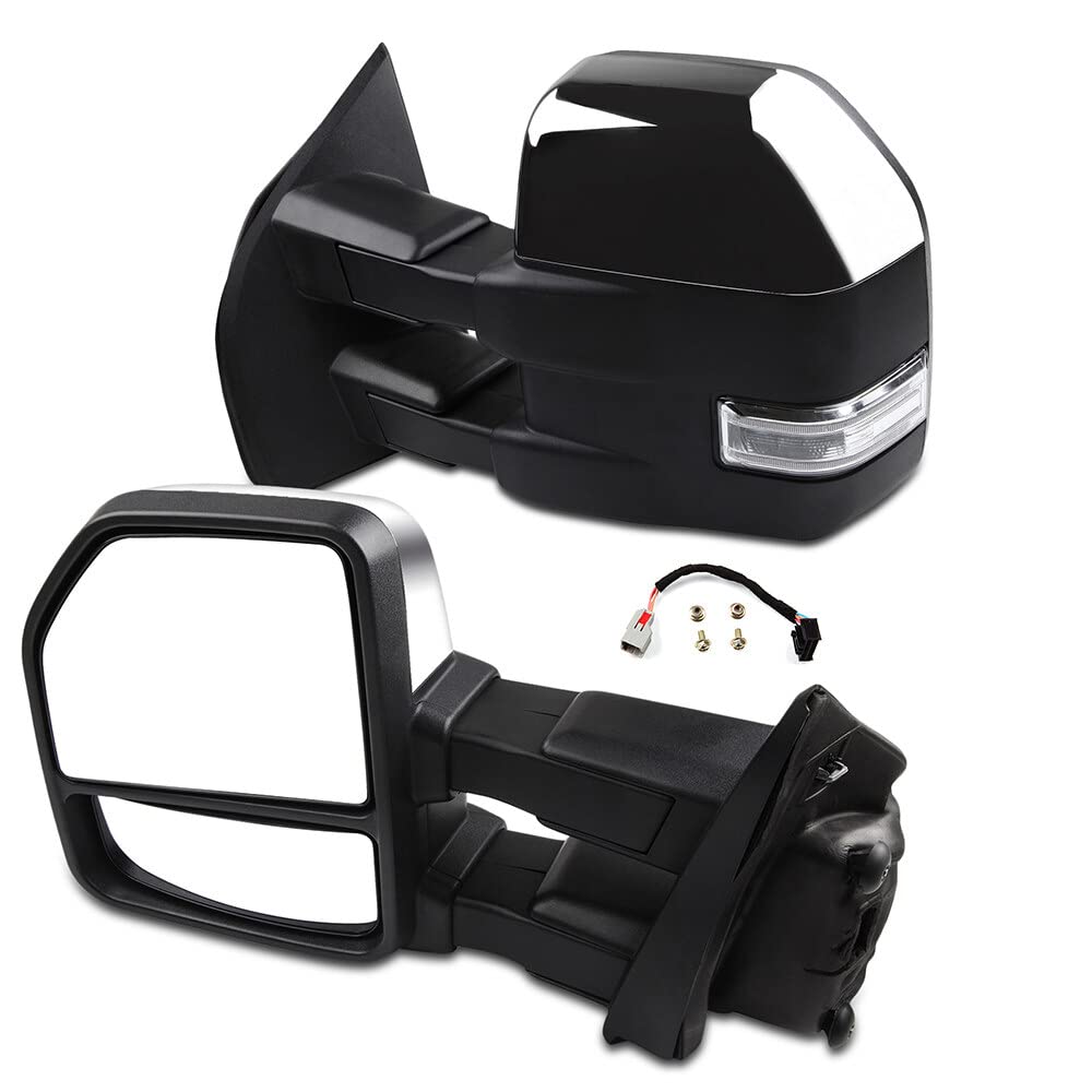 ECCPP Power-Adjustable Heated Towing Mirrors with Turn Signal & Puddle Light - Compatible with 2015-2017 Ford F150 Pickup Truck (Left & Right Side, Chrome Housing) - Perfect for Enhanced Visibility & Safety While Towing Trailers or Large Loads