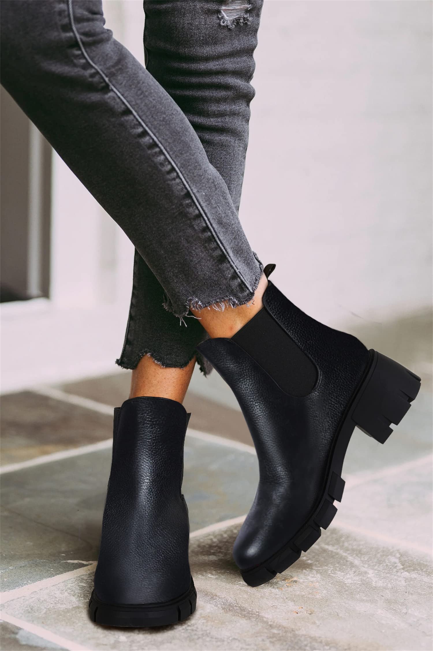 GitHubafuil Women's Chelsea Boots - Fashion Platform Chunky Block Heel Slip-On Combat Ankle Booties for Casual Outfits, Work & Winter Style