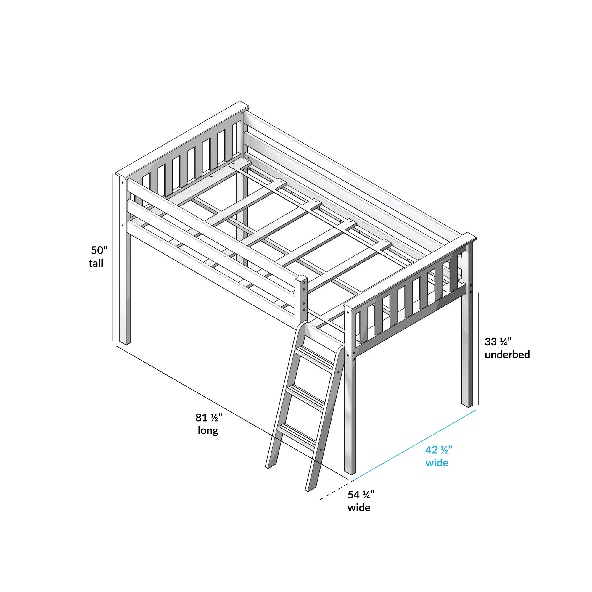 Max & Lily Low Loft Twin Bed Frame for Kids with Bottom Curtains - Clay & Blue Color | Space-Saving Kids Bedroom Furniture for Small Rooms & Play Areas