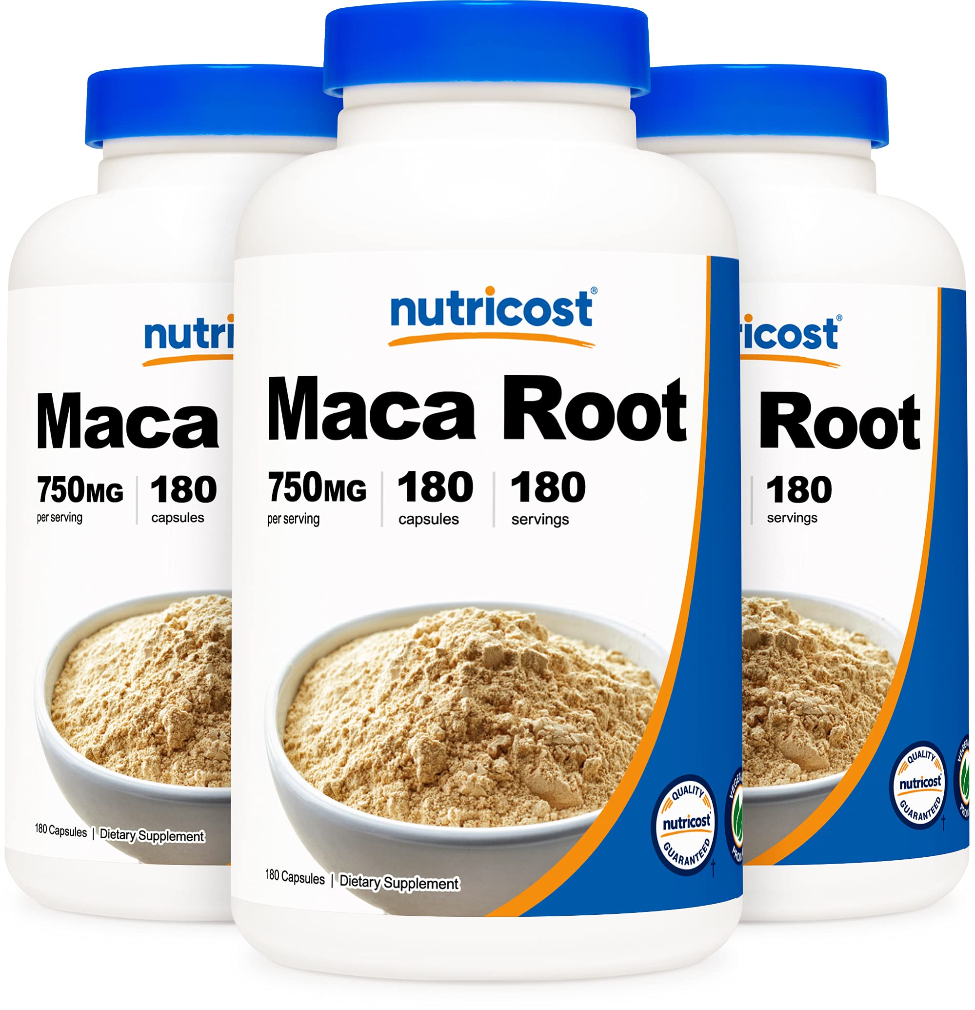 Nutricost Maca Root 750mg Supplement - 3 Bottles (180 Capsules, 180 Servings) - Organic Peruvian Maca Powder for Energy, Stamina & Hormone Balance - Perfect for Smoothies, Baking & Daily Wellness Routine