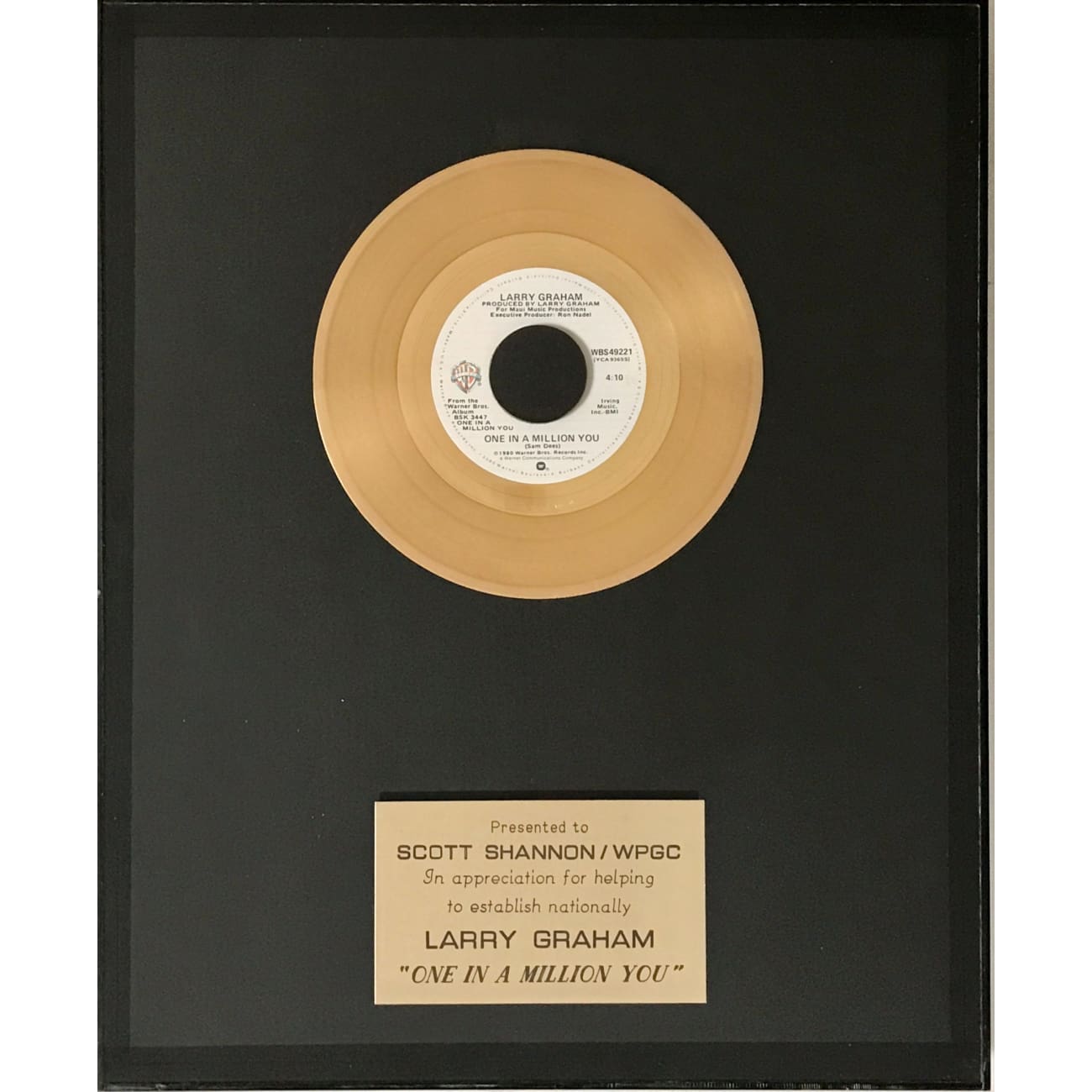 Larry Graham - One In A Million You (1980) Warner Bros Records 45 RPM Vinyl Single - Rare Collectible Award-Winning Soul/Funk Record - Perfect for Music Collectors & Vintage Vinyl Enthusiasts