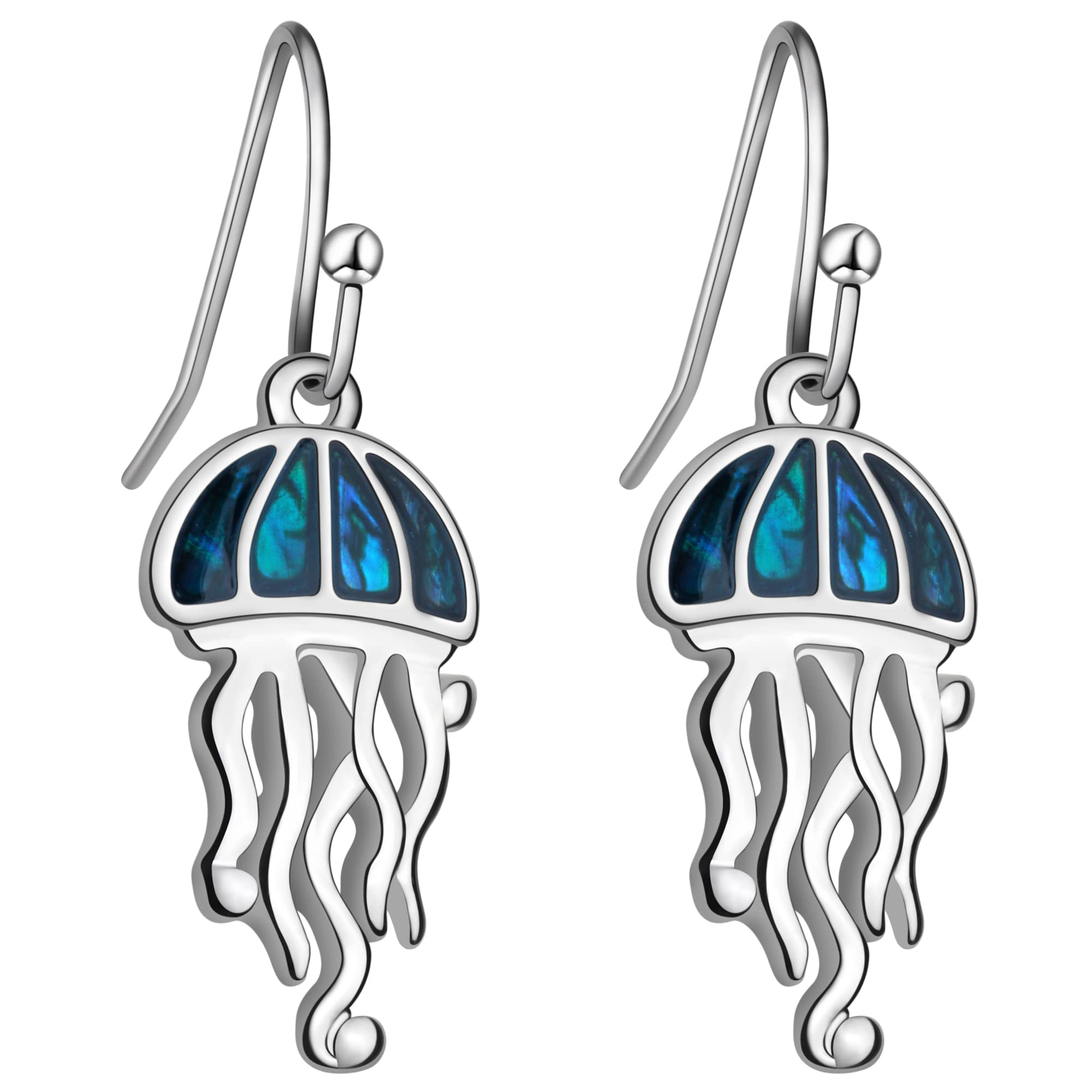 Silver Plated Jellyfish Dangle Drop Earrings with Abalone Shell - Ocean Beach Jewelry for Women | Perfect Gift for Beach Lovers & Summer Outfits