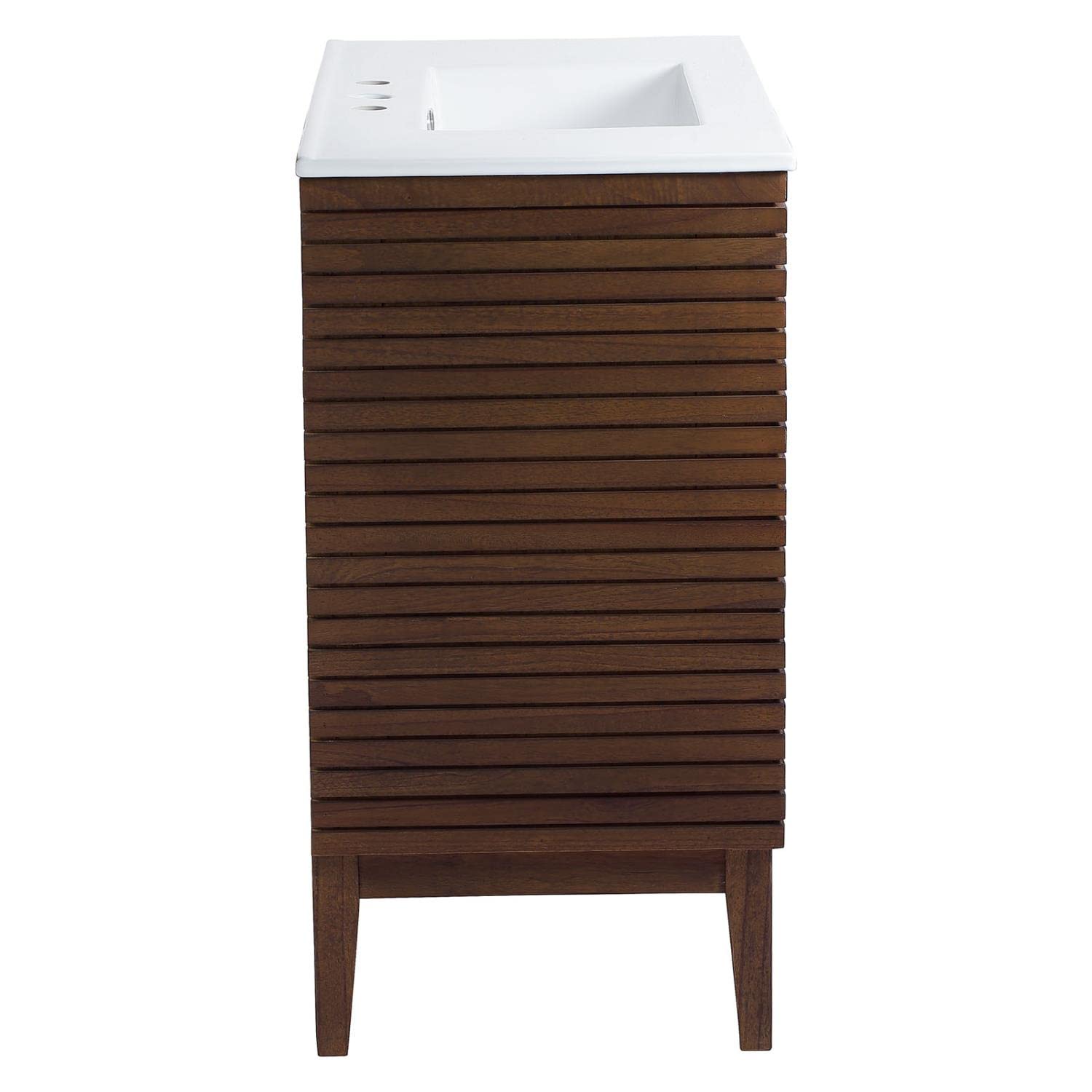 Modway Ledger 36 Inch Walnut White Wood Bathroom Vanity Cabinet with Mirror - Modern Storage for Small Bathrooms & Powder Rooms